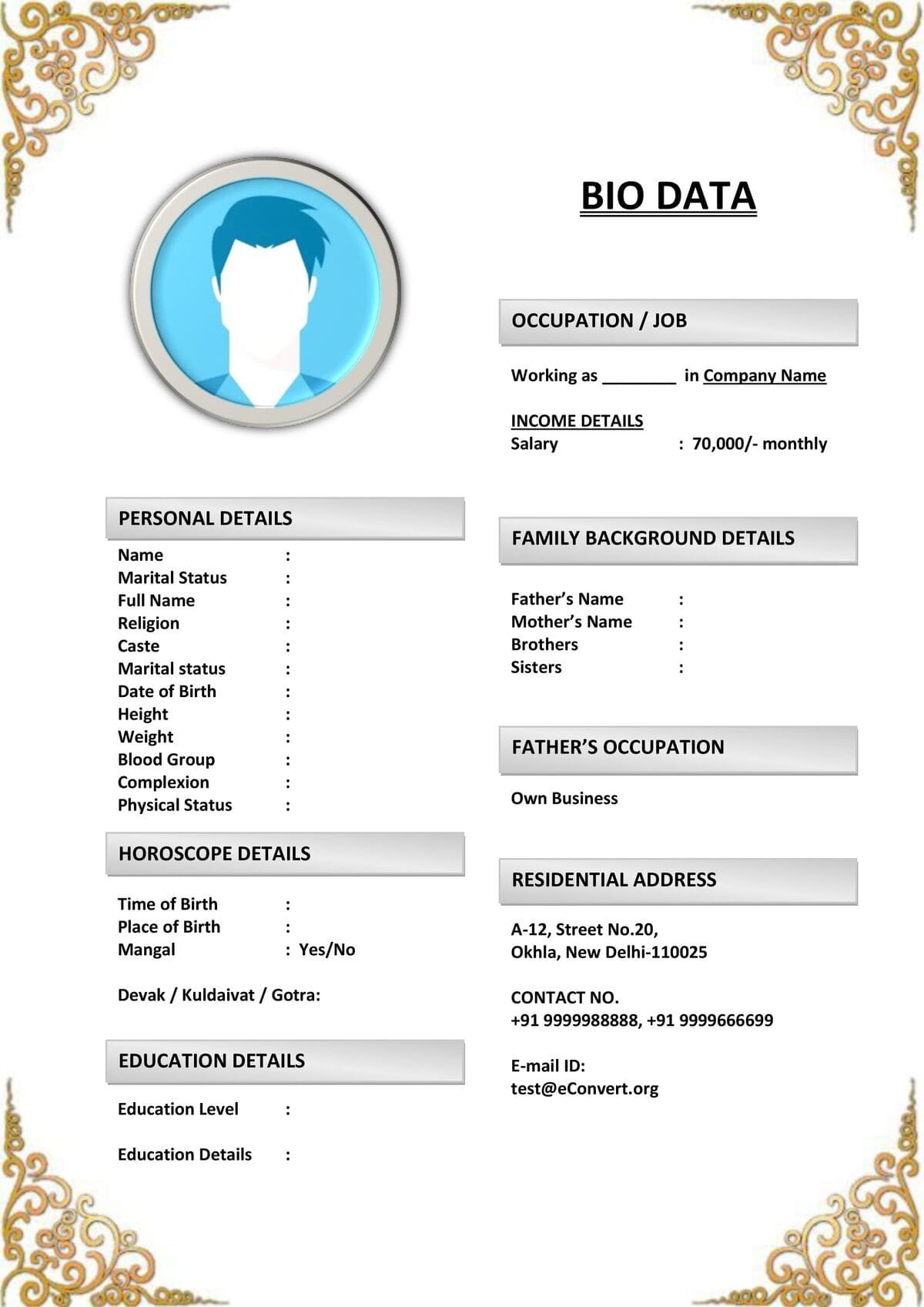 Marriage Resume with Highlighted Education