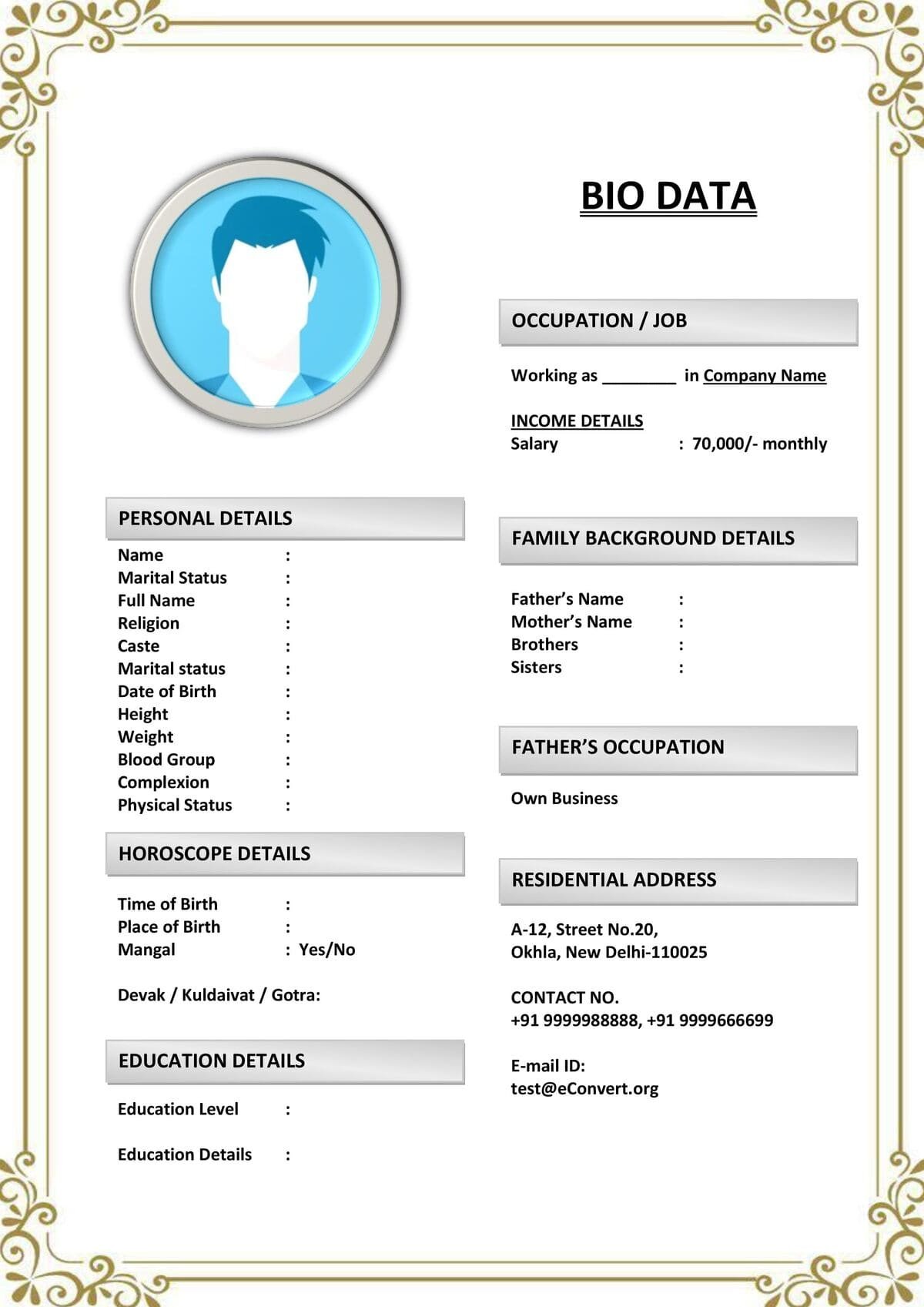 Marwari Bride Marriage Biodata Format