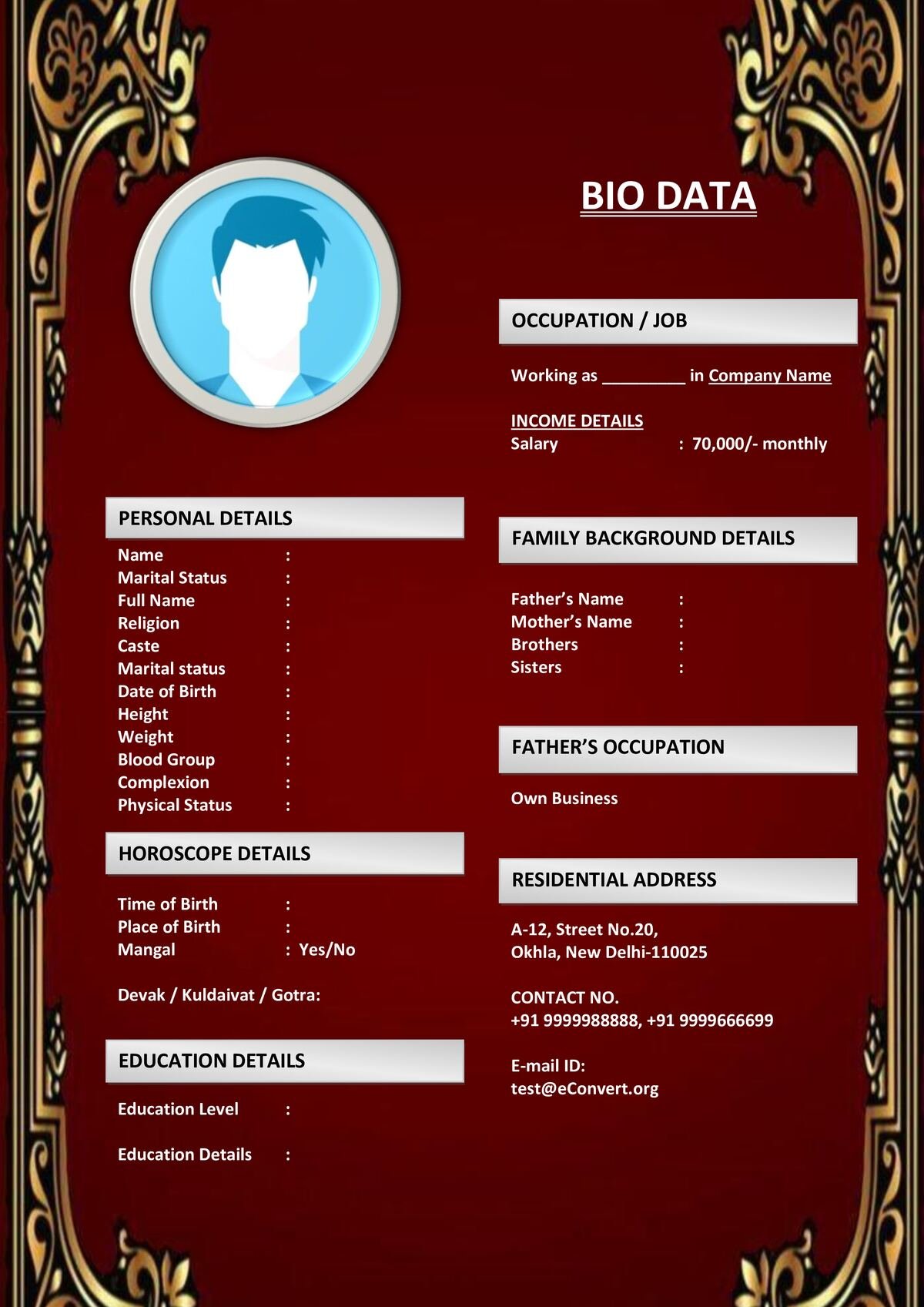 Matrimony Word Format for Elite Families