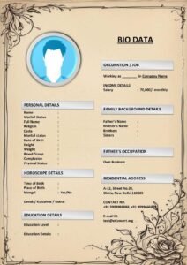 Modern Look Matrimonial Biodata Template (Download in Word)