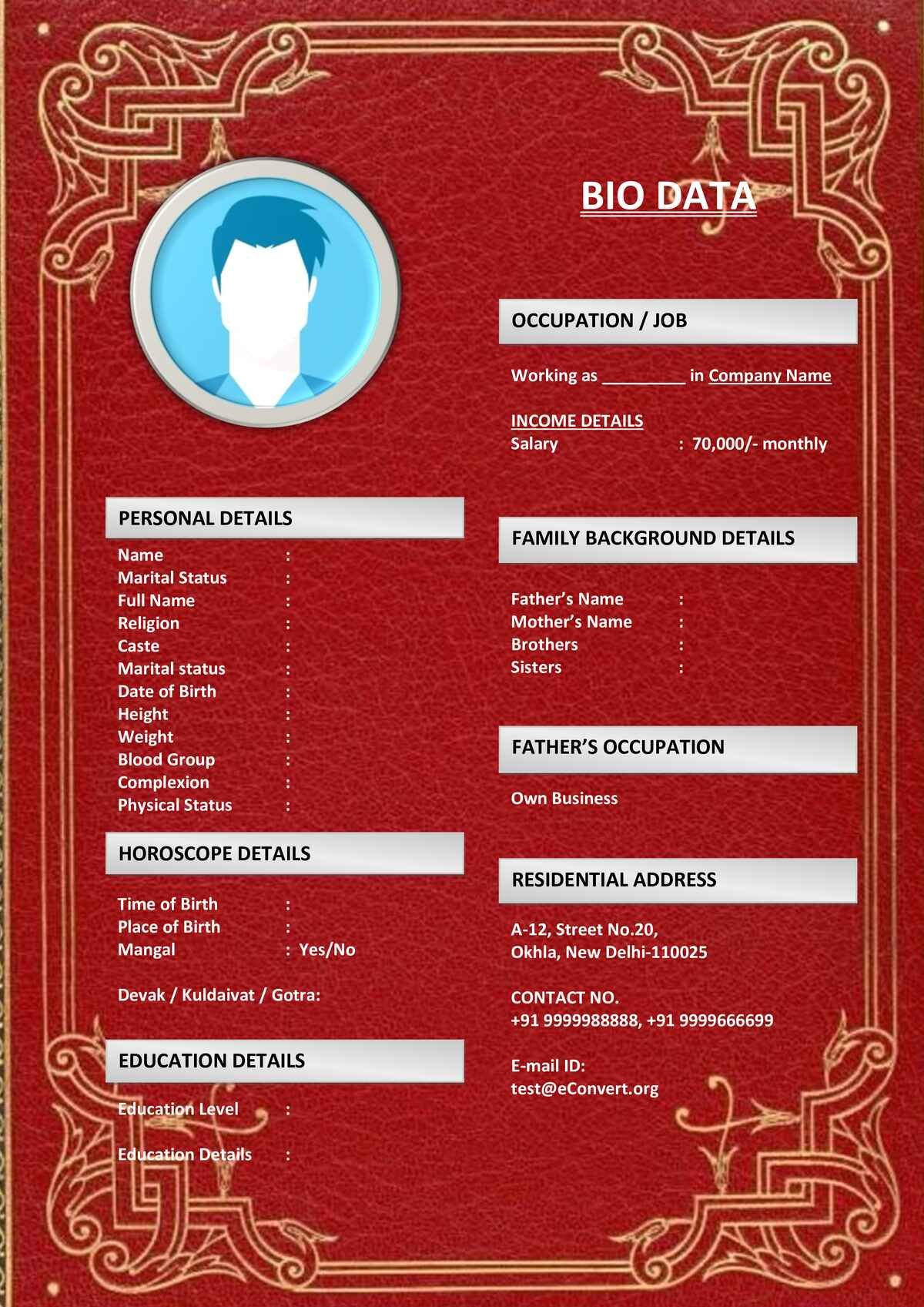 Muslim Marriage Biodata Format with Photo