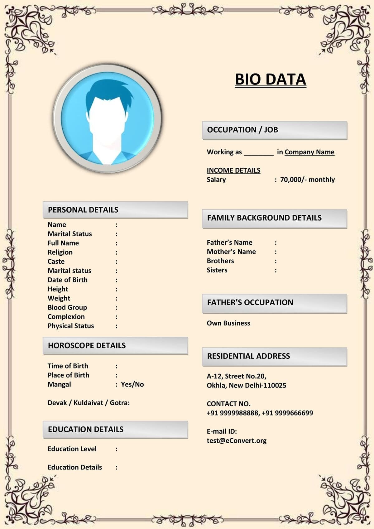Personalized Biodata Format with Hobbies