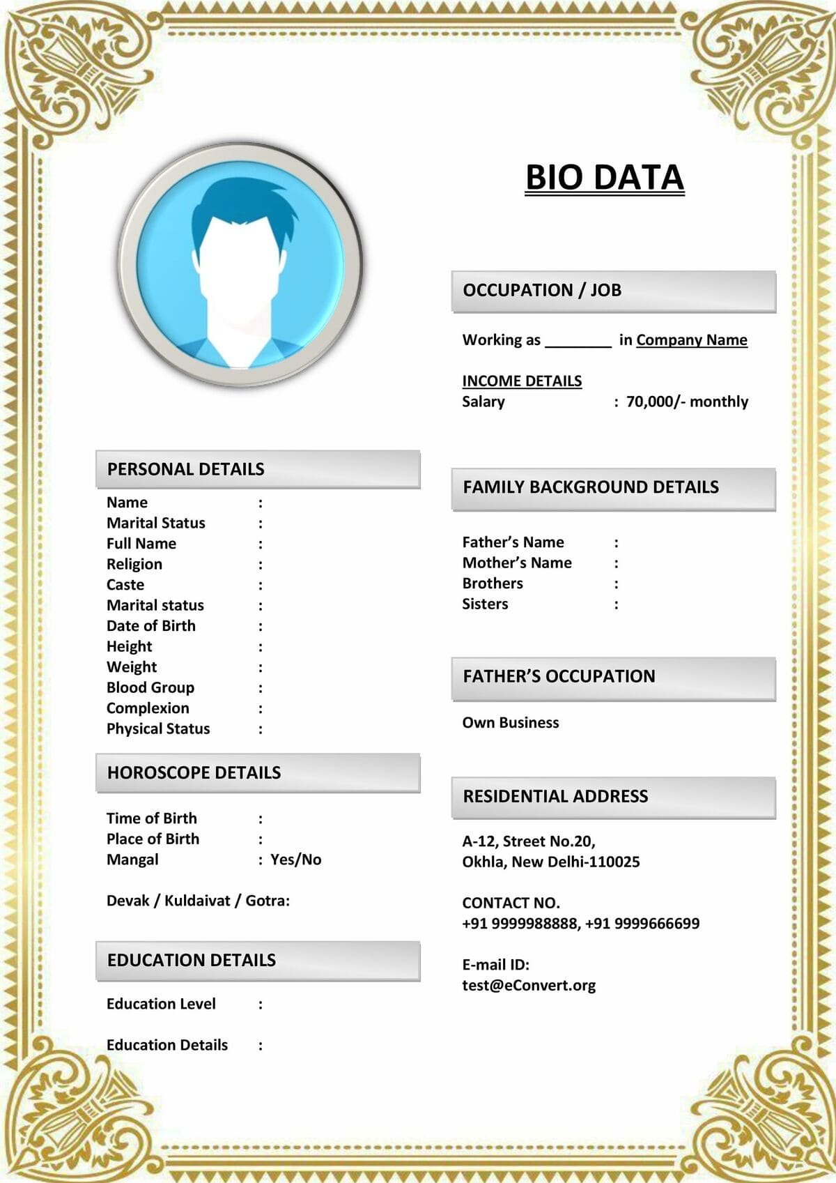 Personalized Marriage Bio for Bride’s Family