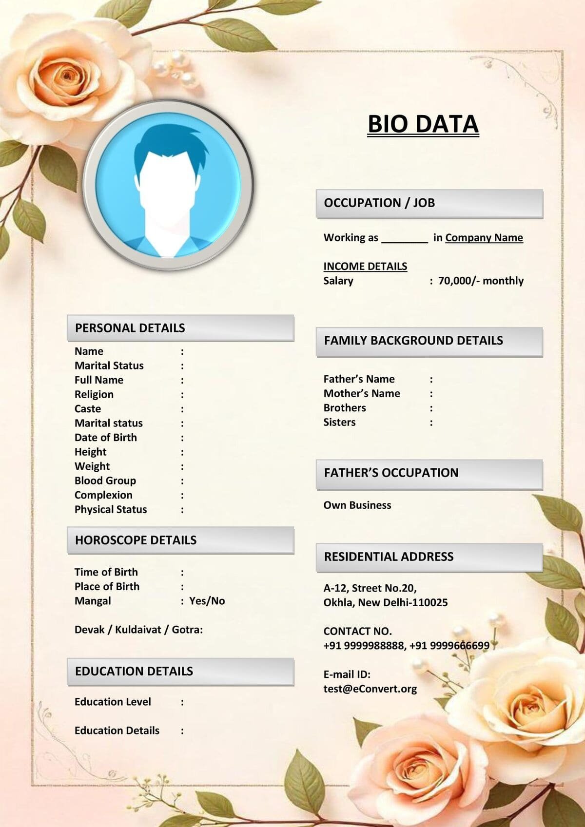 Premium Quality Marriage Biodata Template