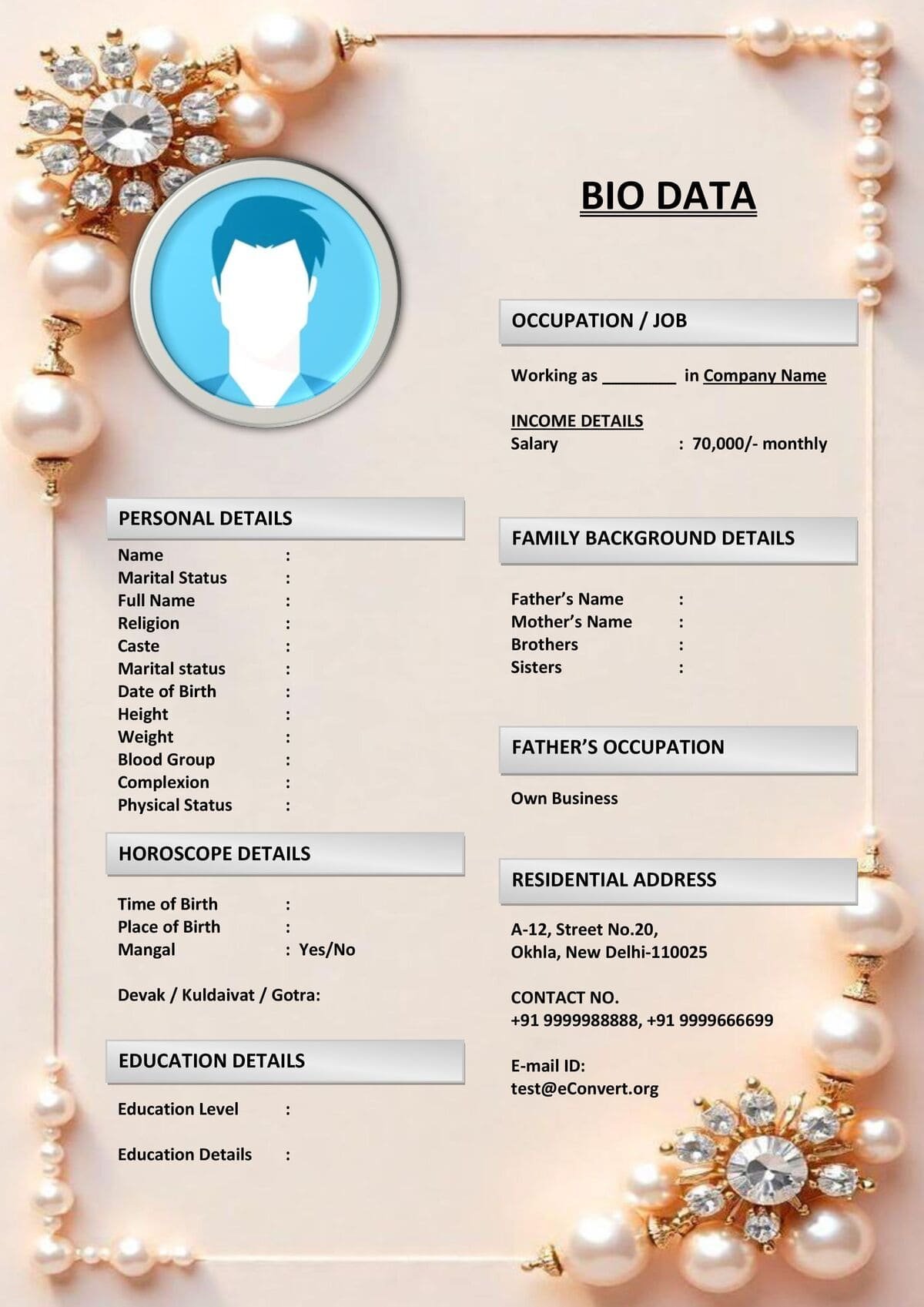 Resume-Style Marriage Biodata for Women