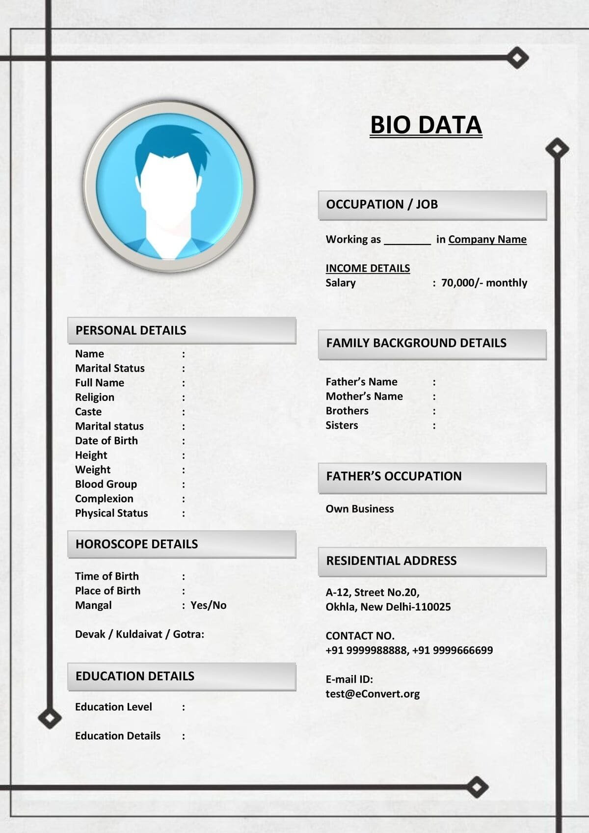 Simple Biodata Format with Life Goals