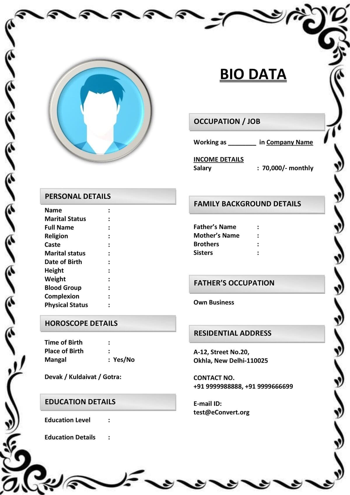 Simple & Decent Marriage Biodata Template