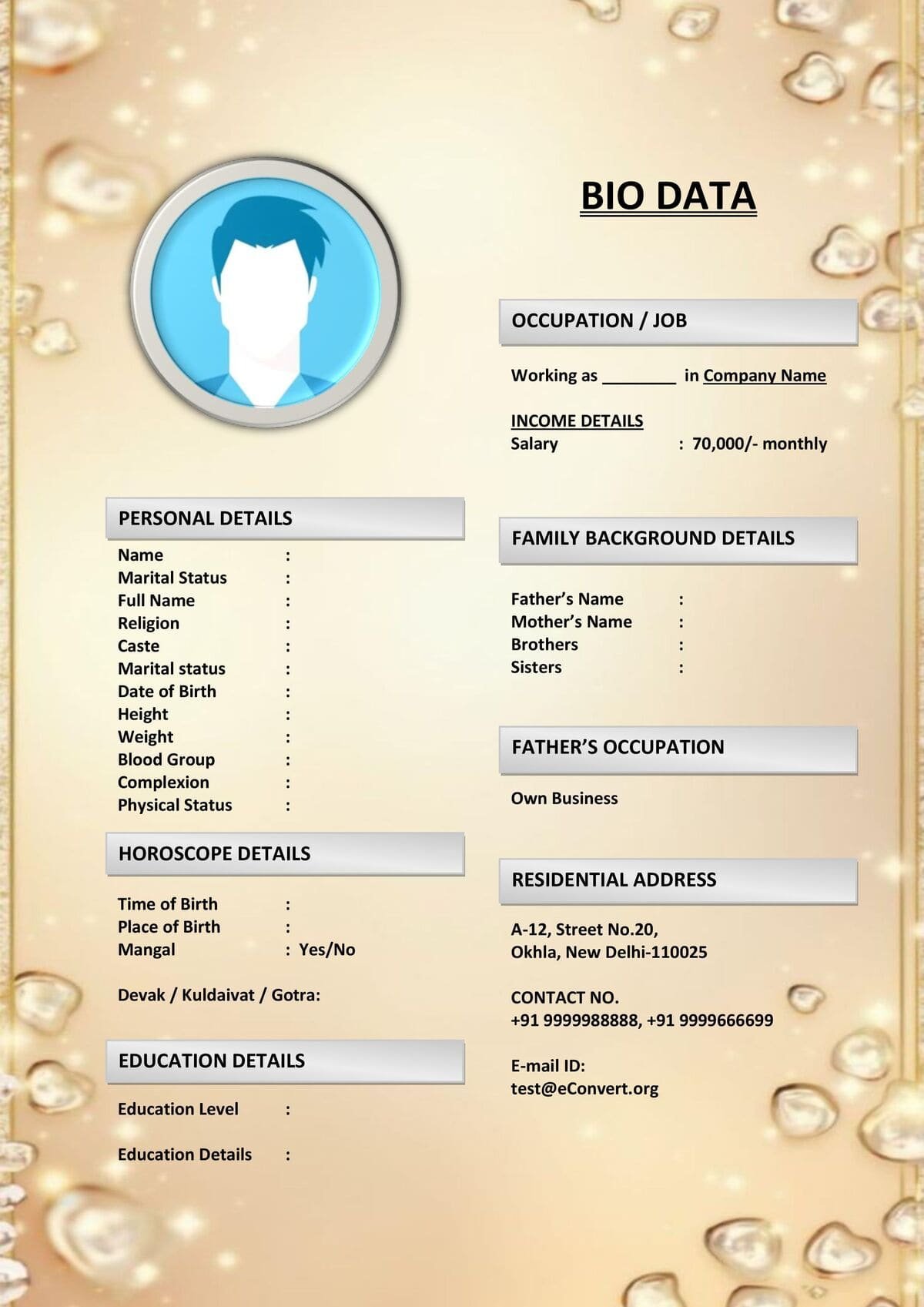 Simple Marriage Bio Resume with Clean Fonts