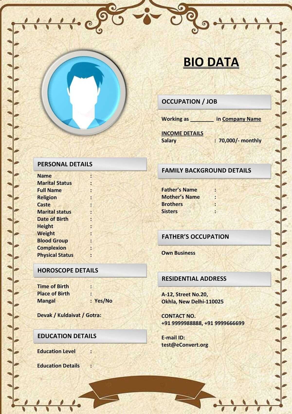 Simple Marriage Biodata Format with Icons