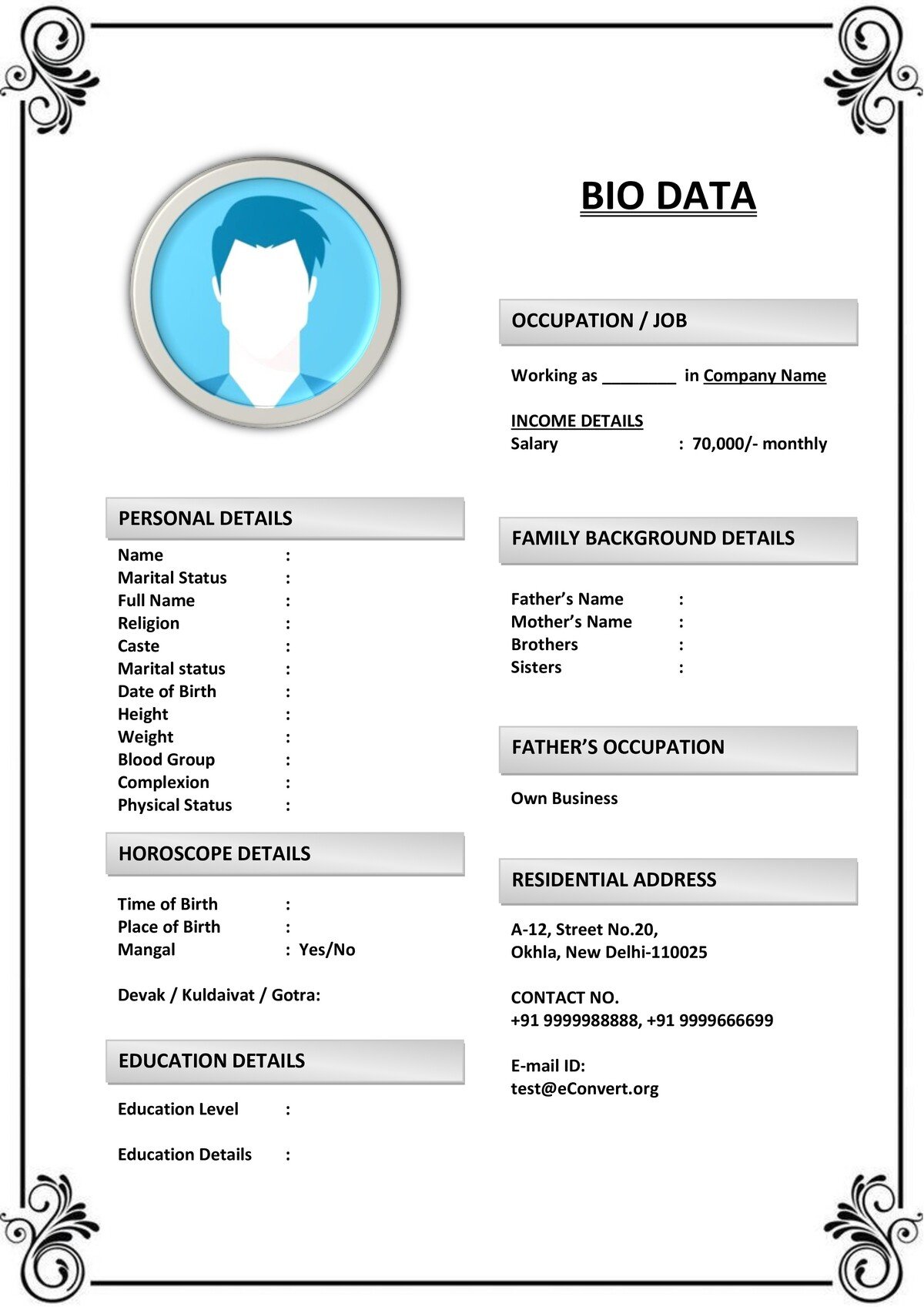 Simple Resume Bio with Achievements Section for Marriage