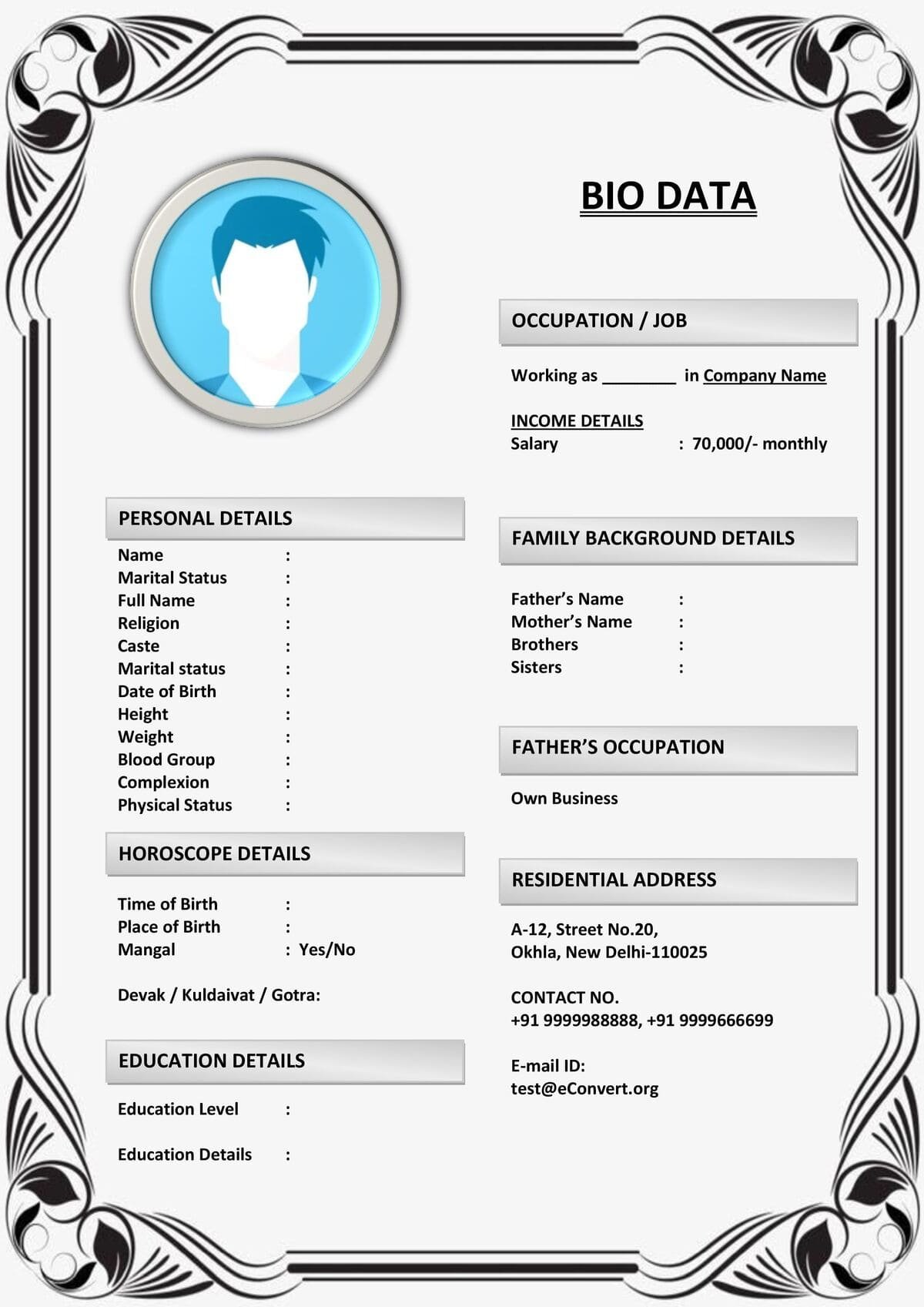 Slim Format Marriage Biodata for WhatsApp Share