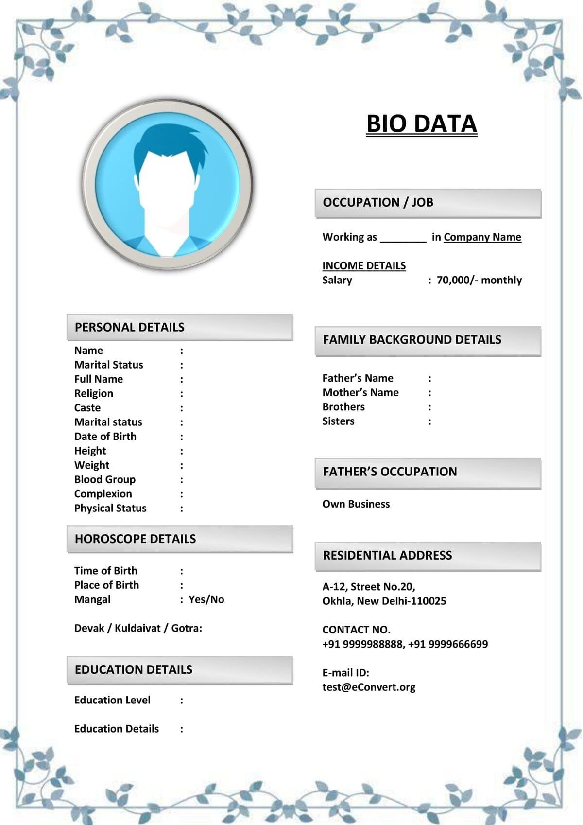 Smart Biodata Format for Govt Employees