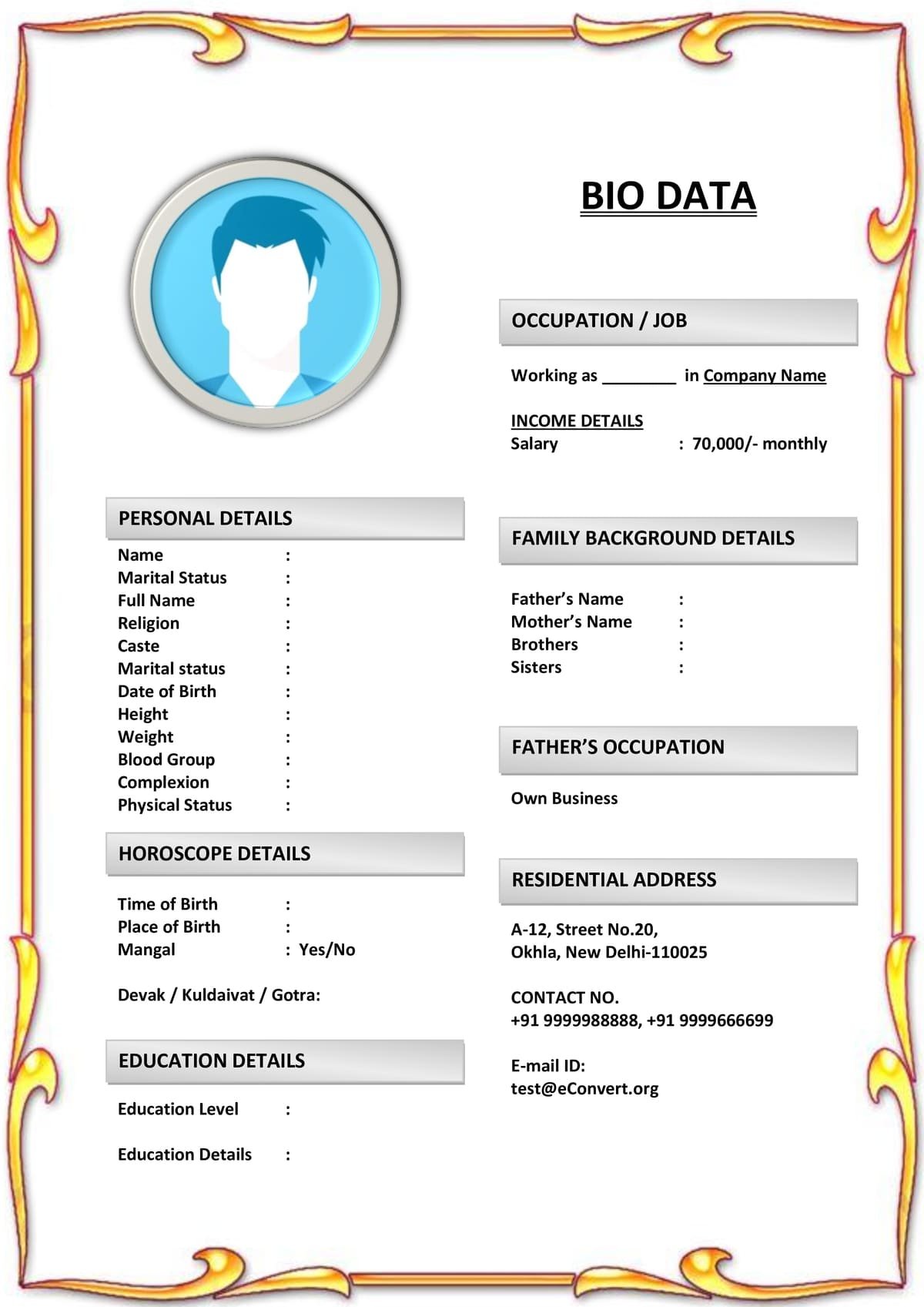 Telugu Biodata Format for Marriage Use