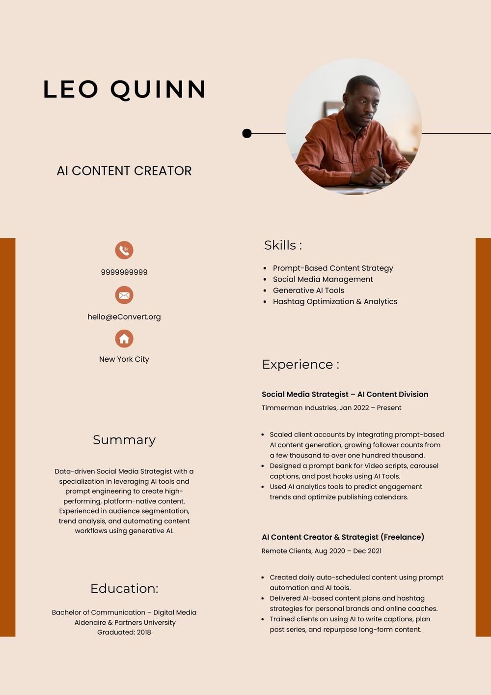 AI Content Creator Resume