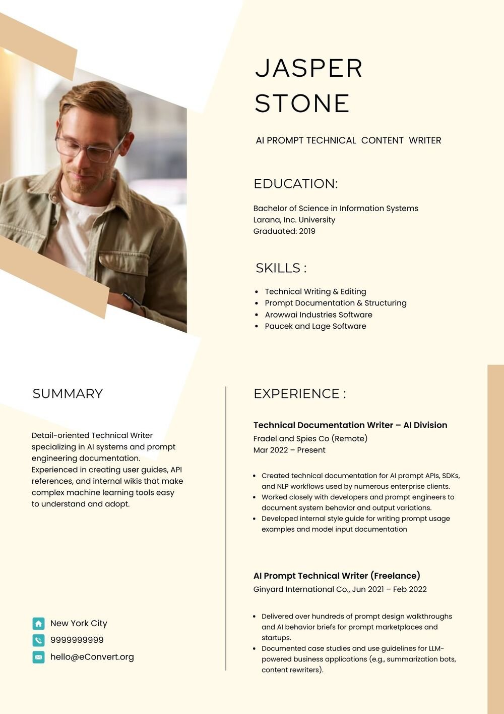 AI Prompt Technical Content Writer Resume