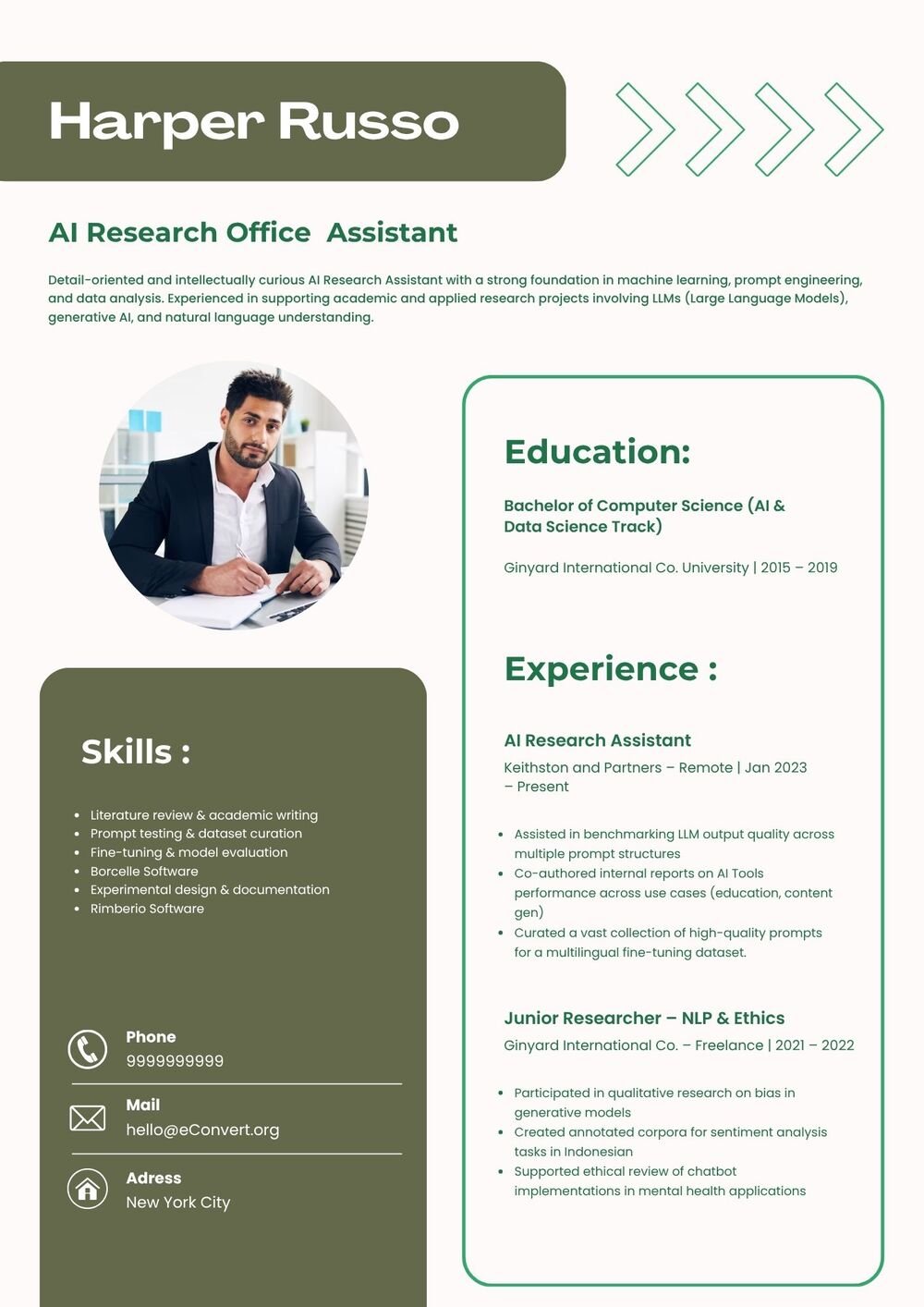 AI Research Office Assistant Resume