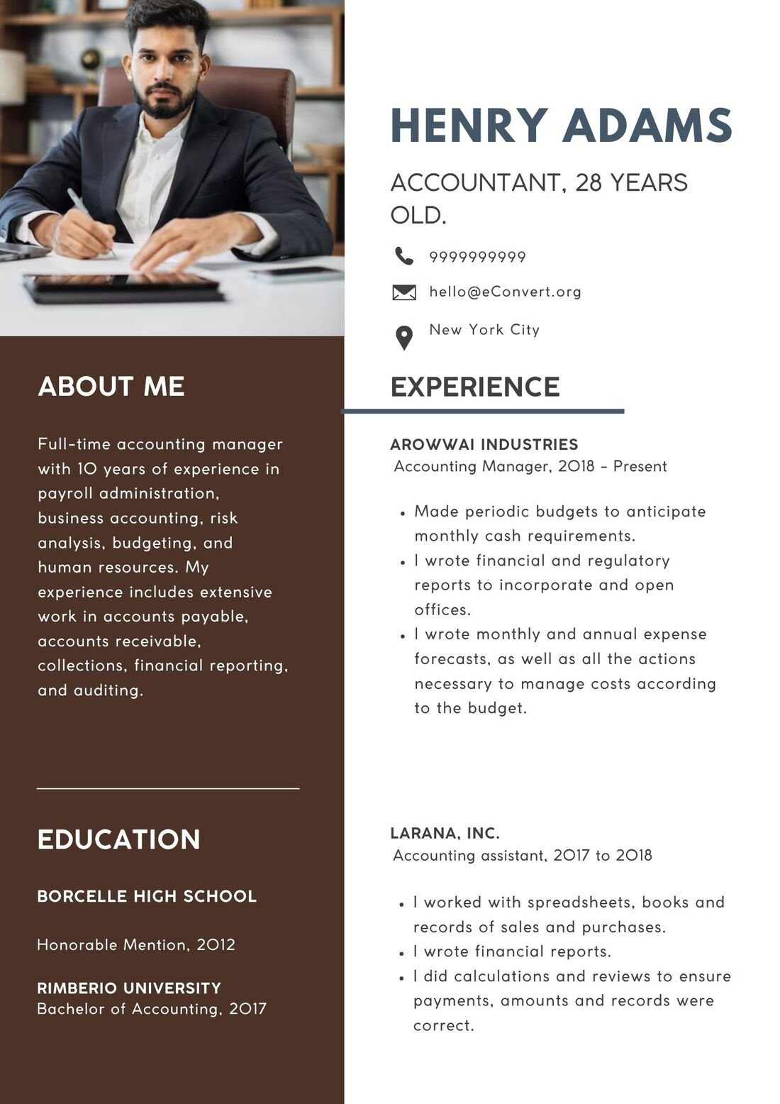 Accountant, 28 years old Resume