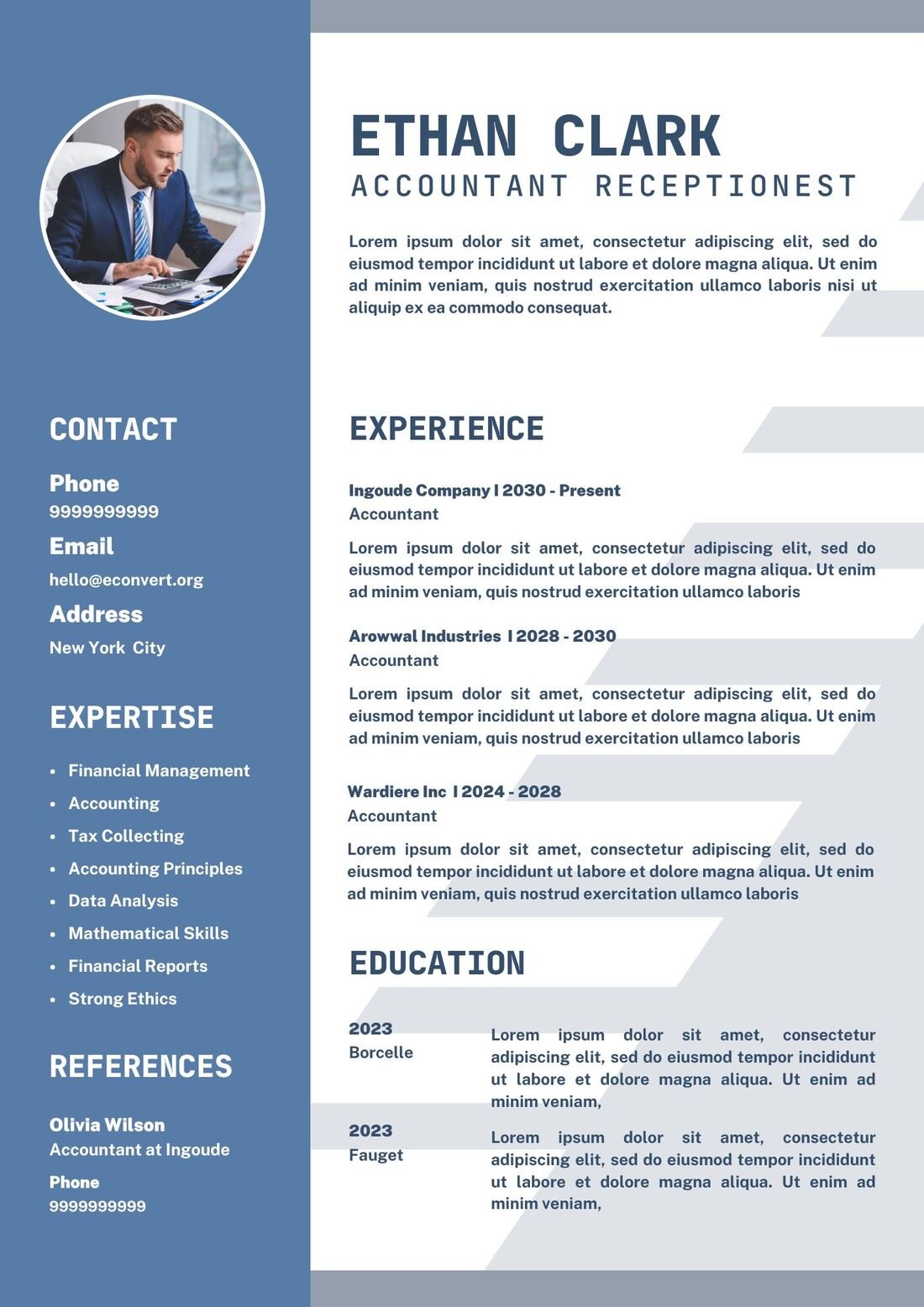 Accountant receptionest Resume