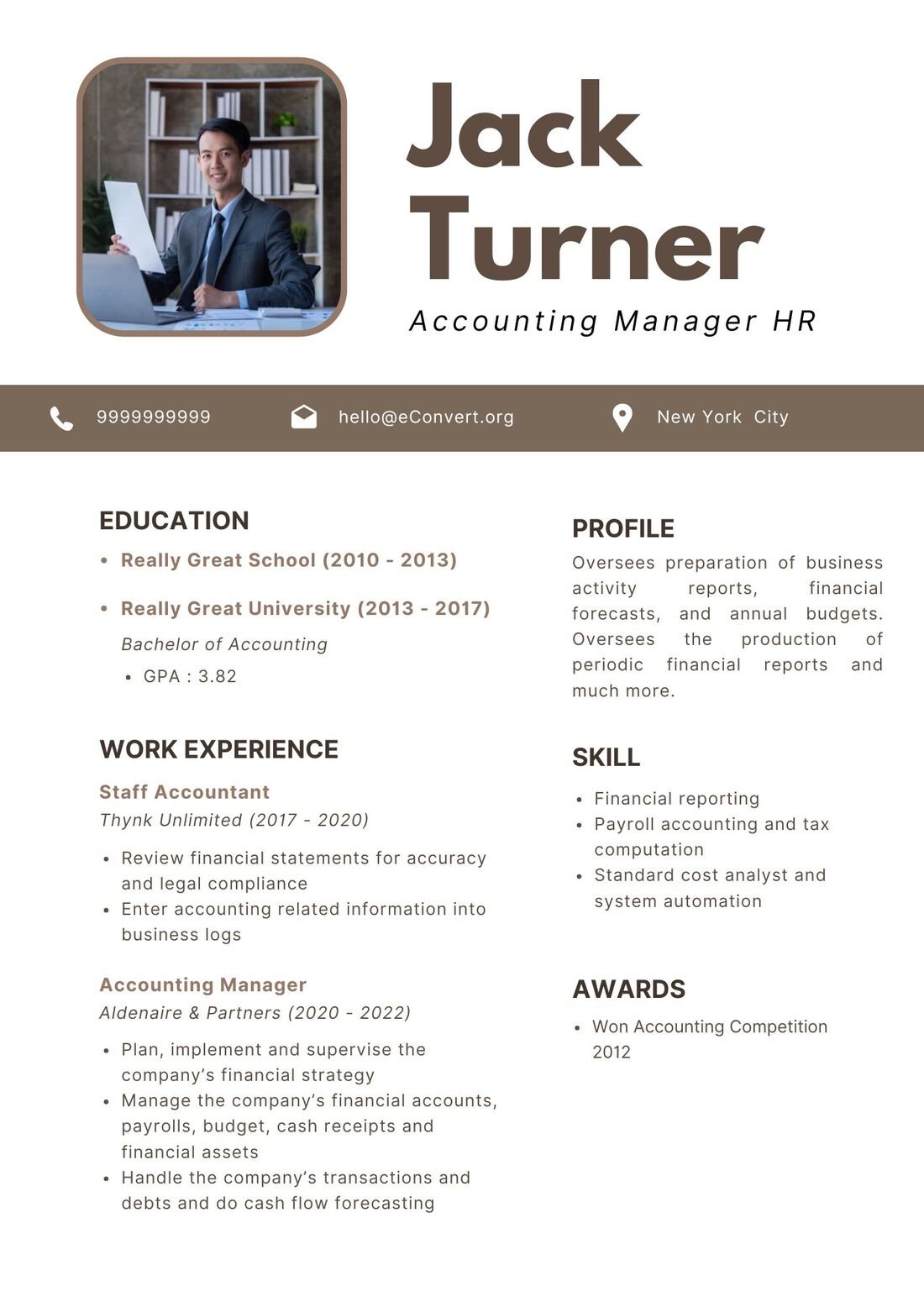 Accounting Manager HR Resume