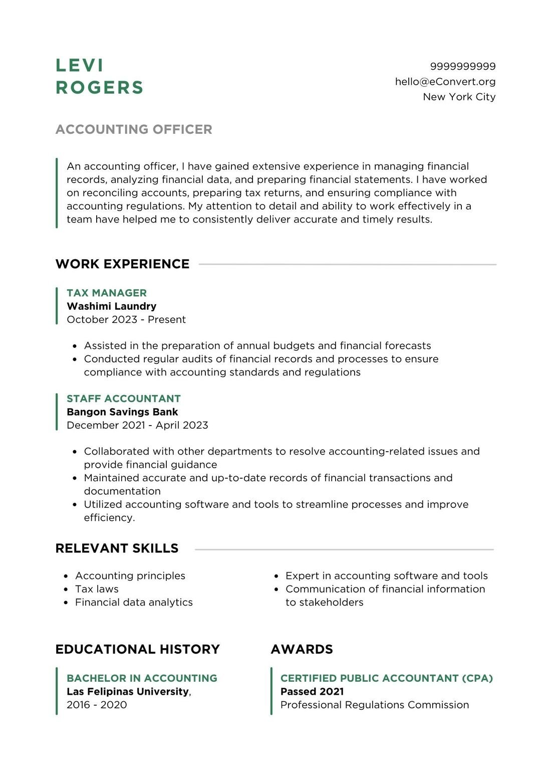 Accounting Officer Resume