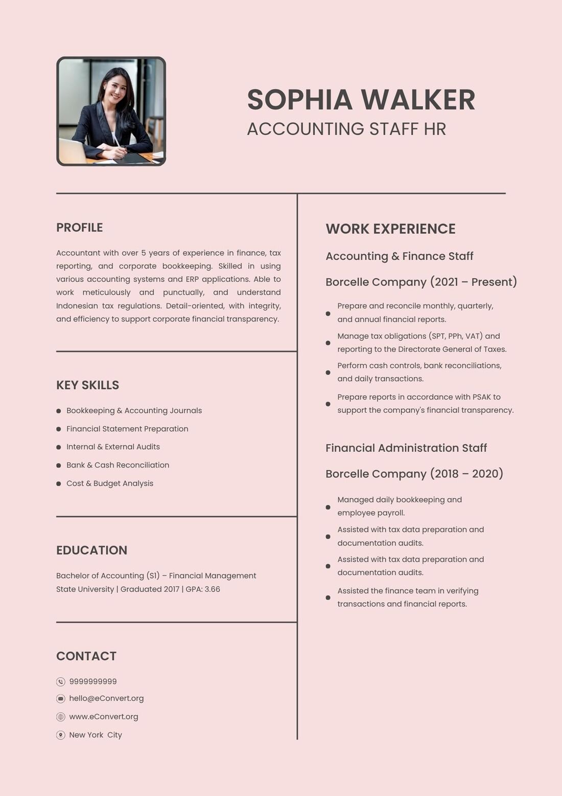 Accounting Staff HR Resume