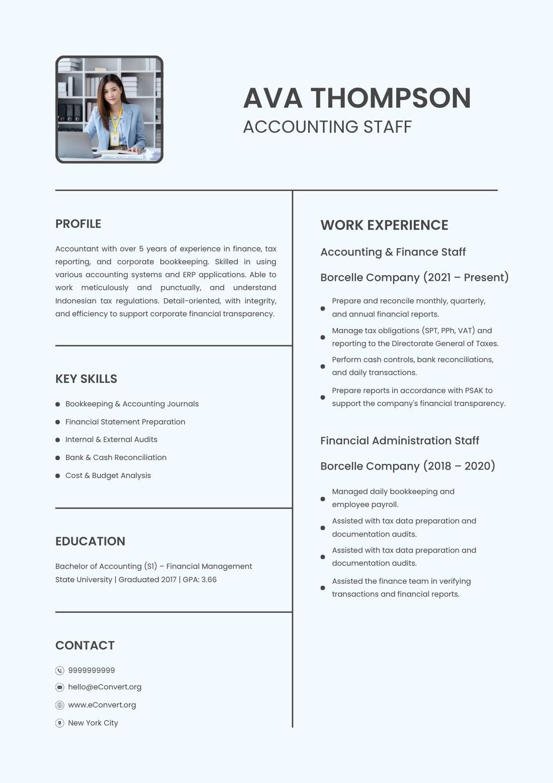 Accounting Staff Resume