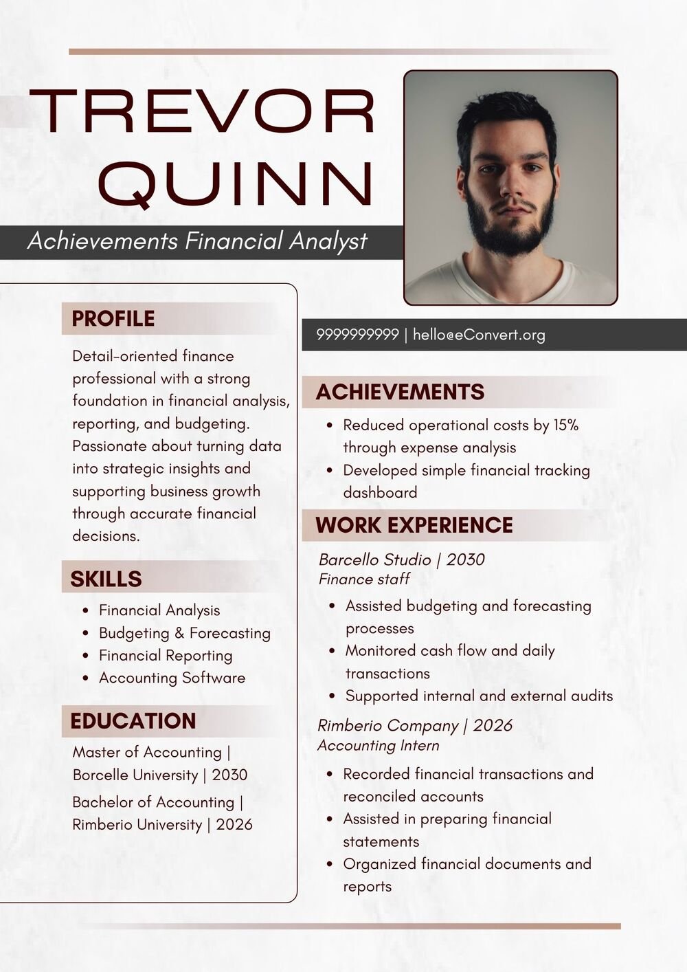 Achievements Financial Analyst Resume