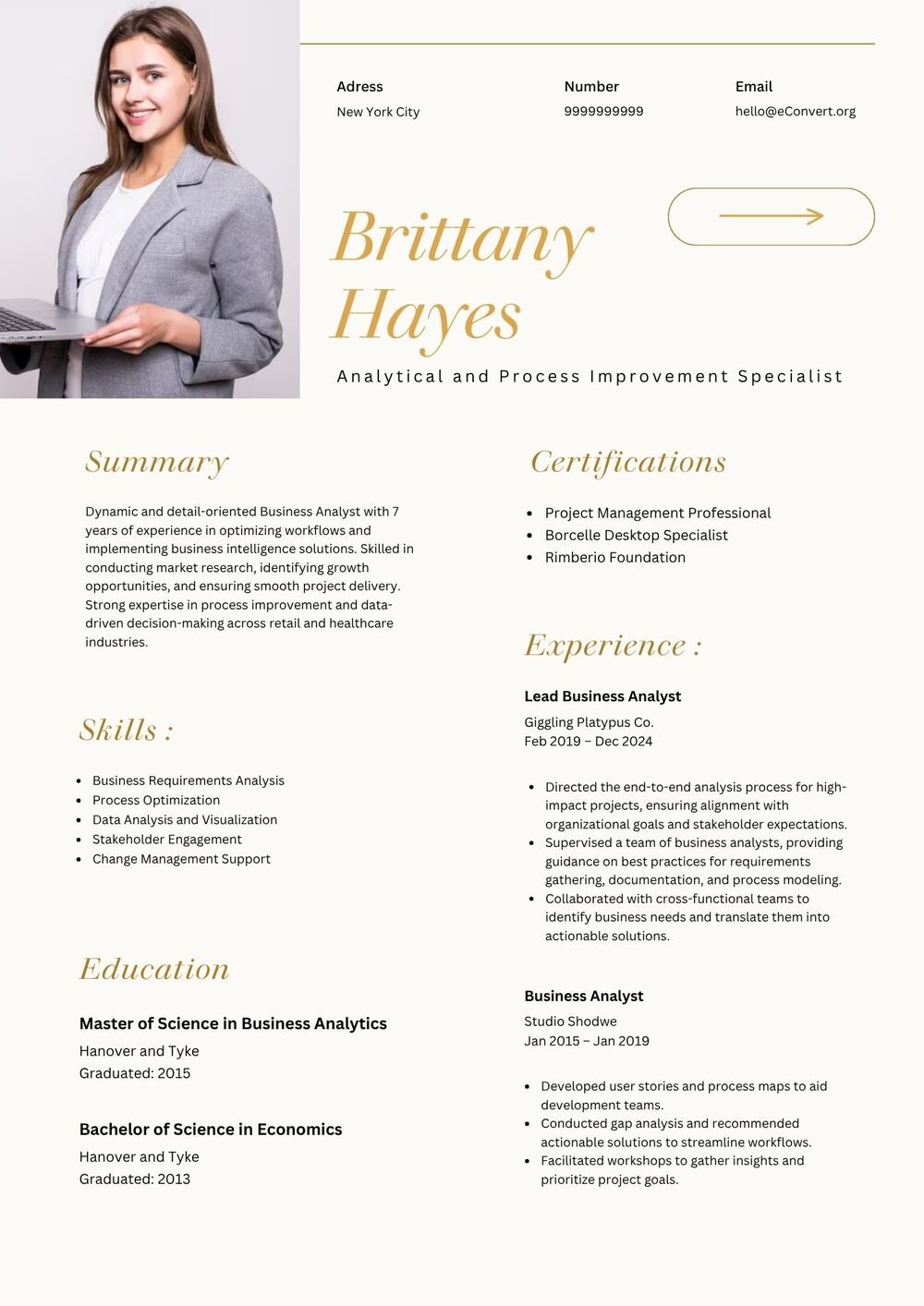 Analytical and Process Improvement Specialist Resume
