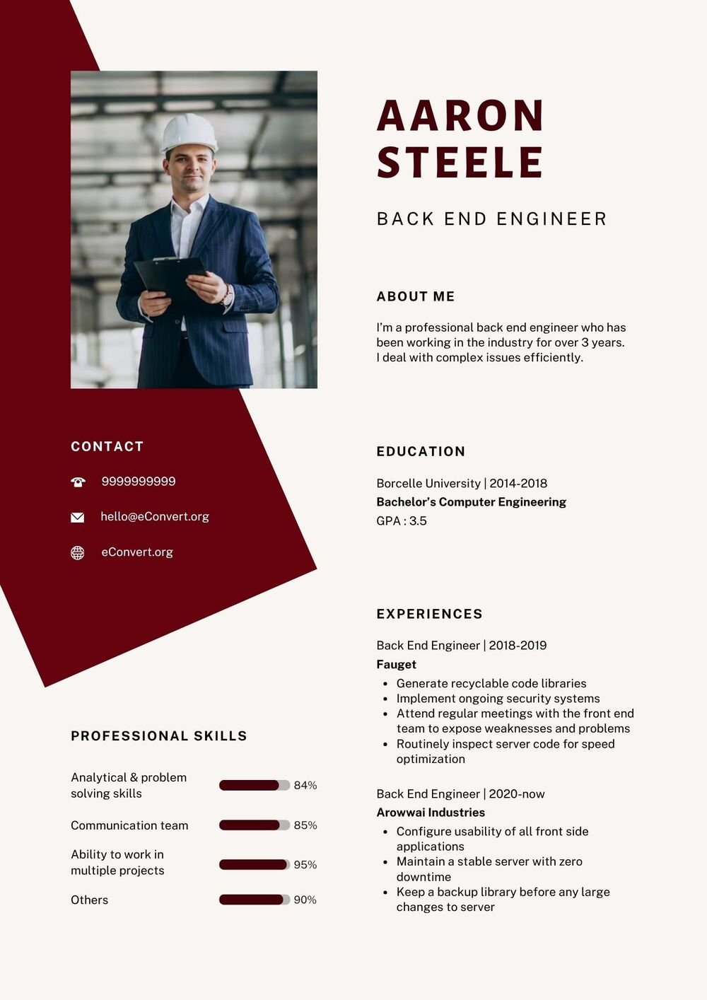 Back End Engineer Resume