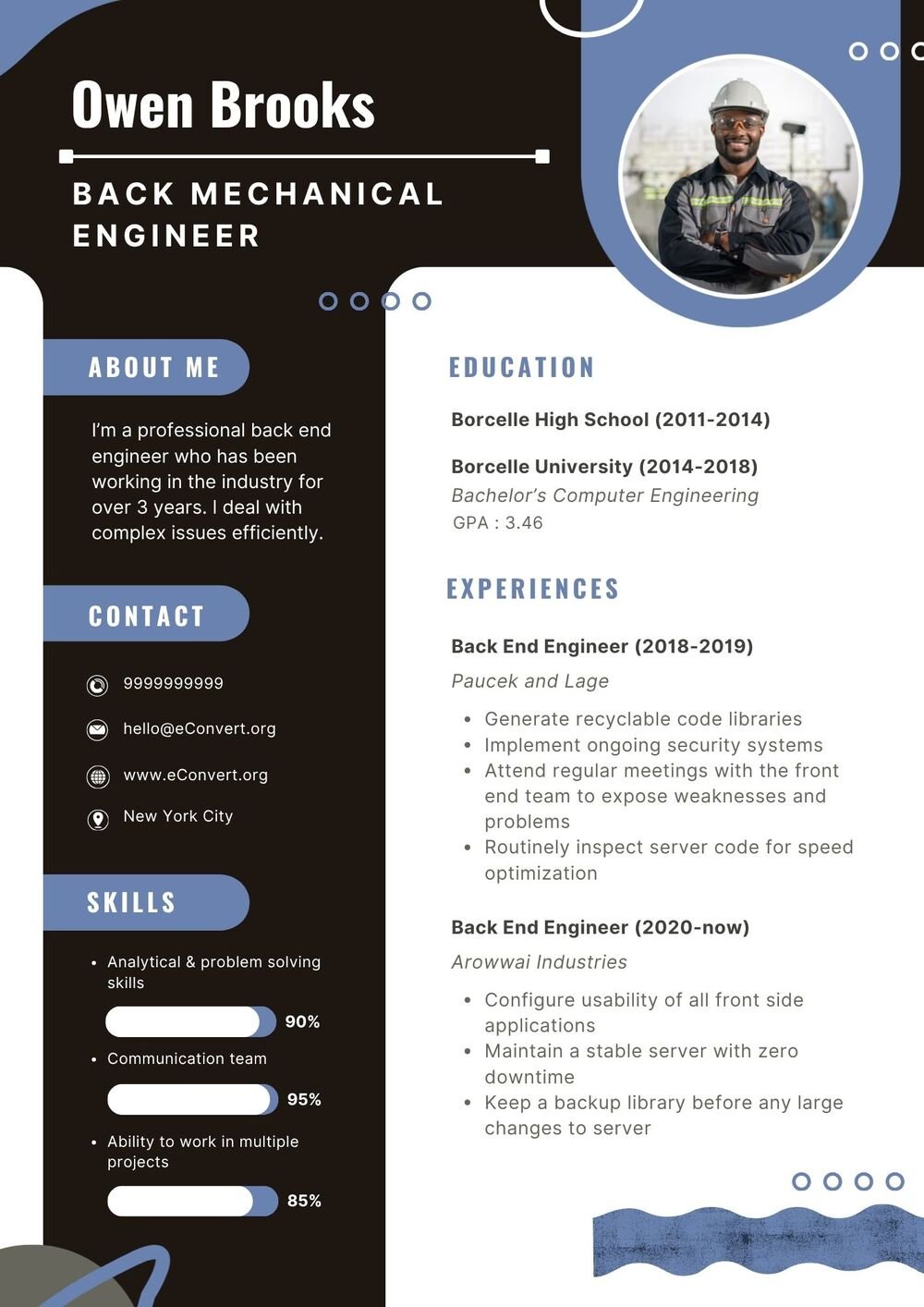 Back Mechanical Engineer Resume