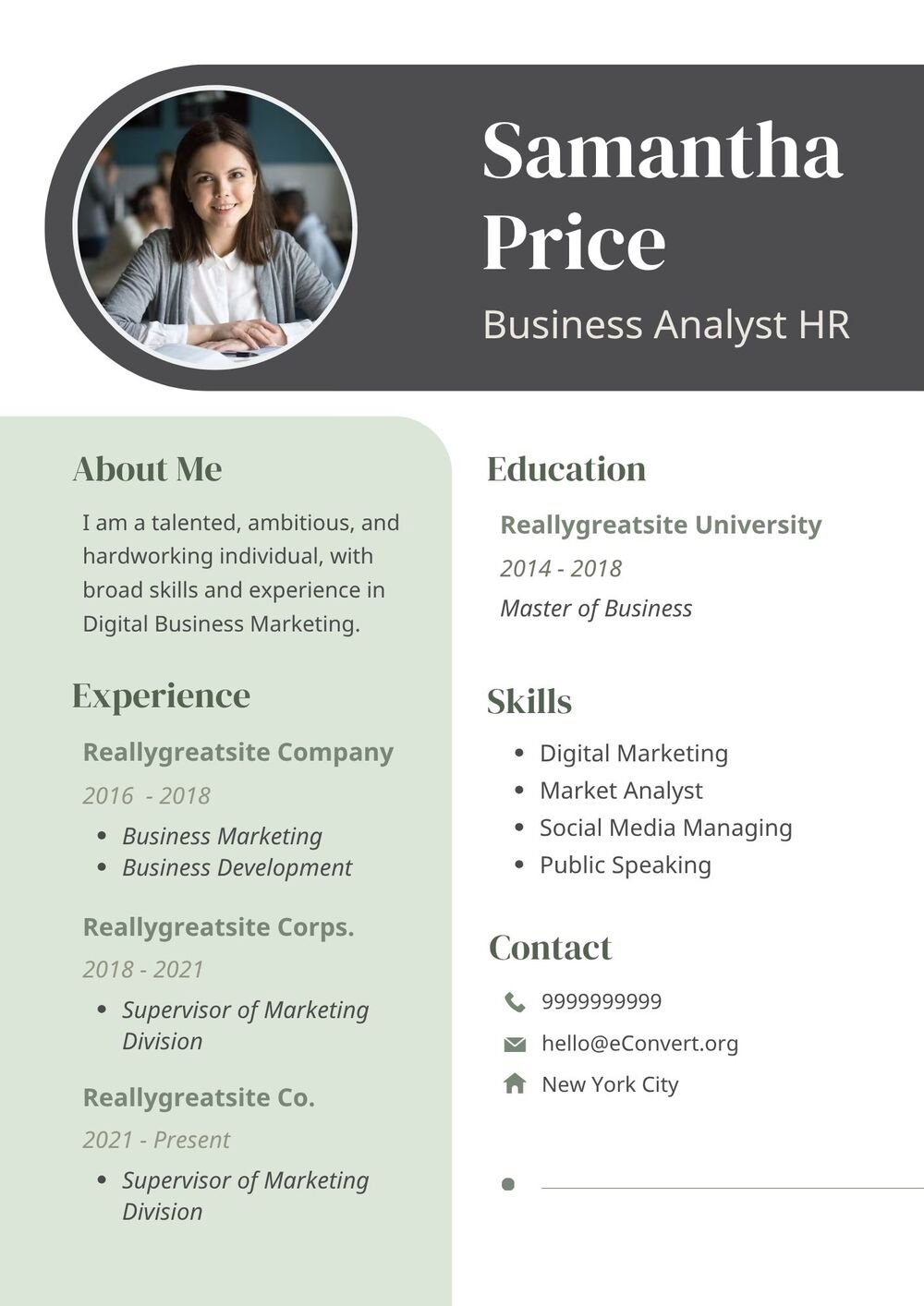 Business Analyst HR Resume