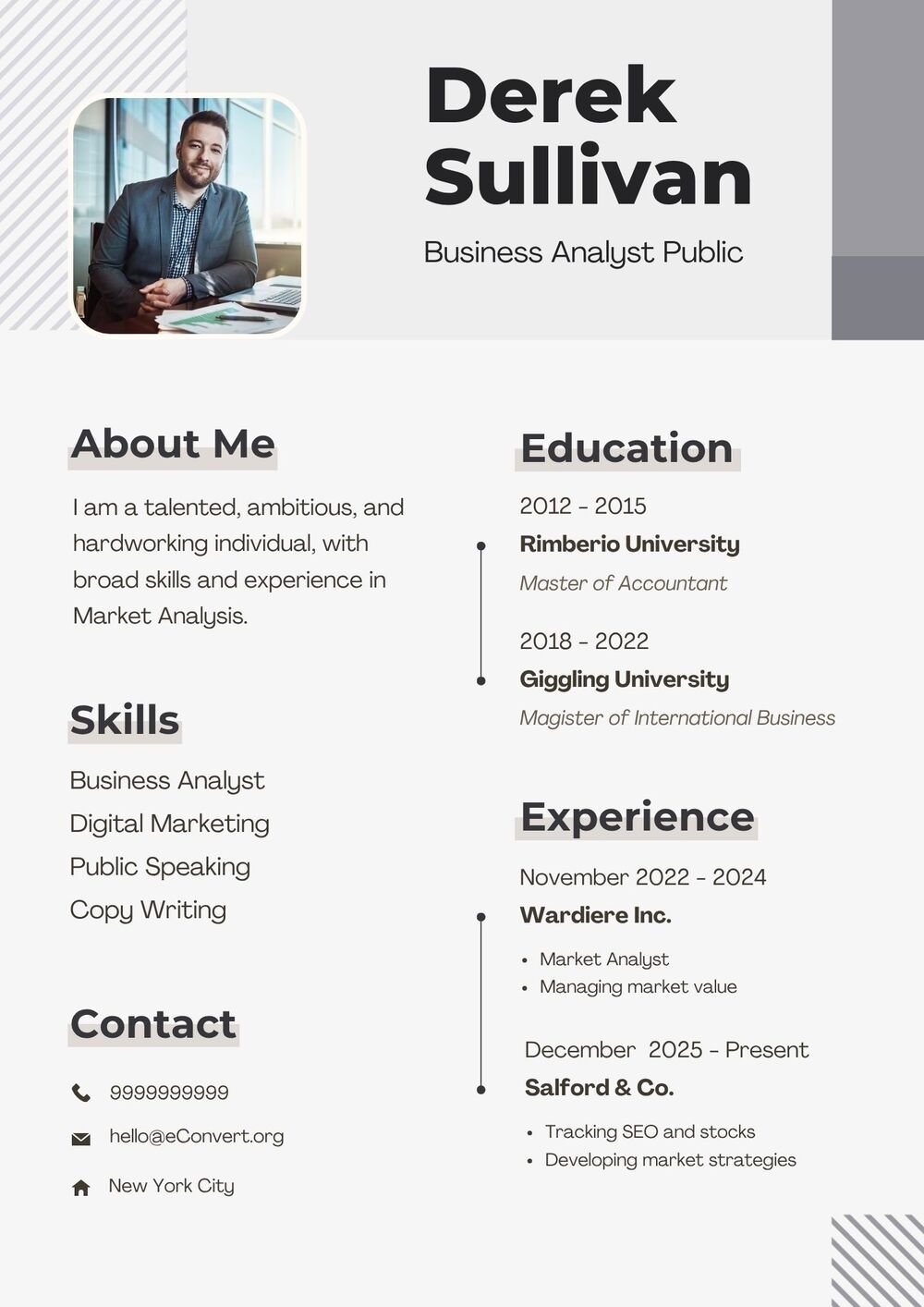 Business Analyst Public Resume