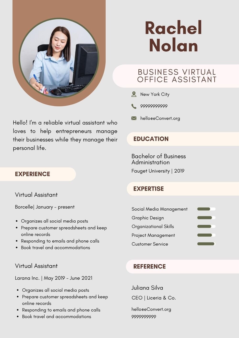 Business Virtual Office Assistant Resume