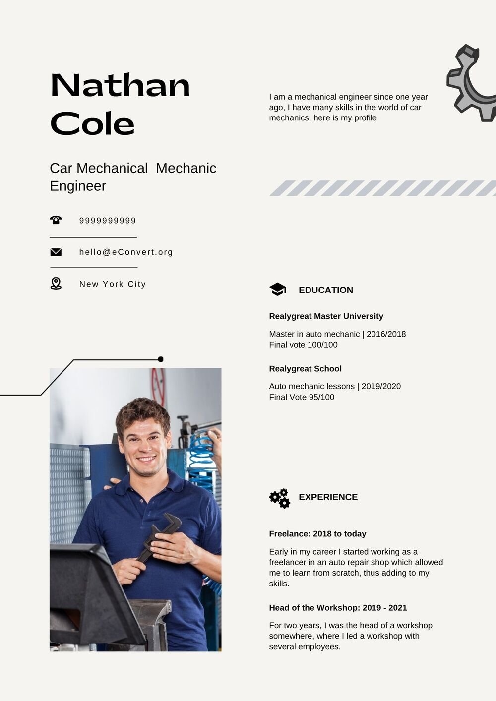 Car Mechanical Mechanic Engineer Resume