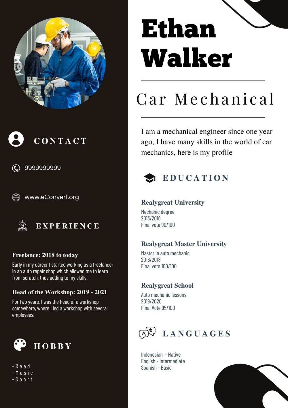 Car Mechanical Resume