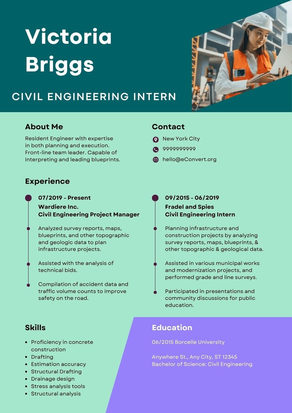 Civil Engineering Intern Resume