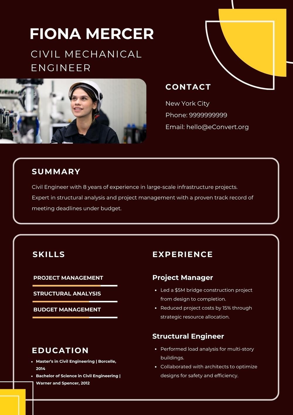 Civil Mechanical Engineer Resume