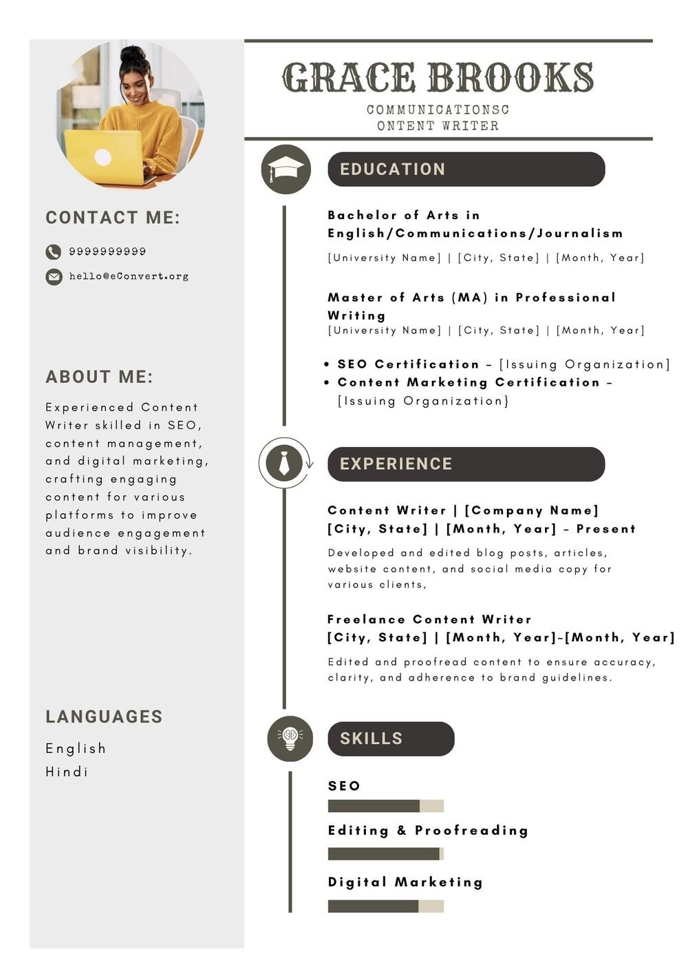 Communications Content Writer Resume