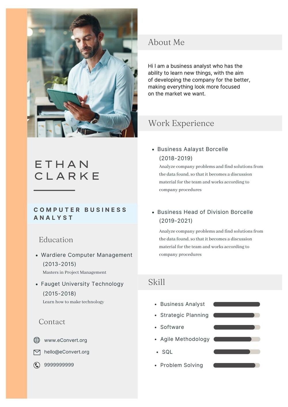 Computer business analyst Resume