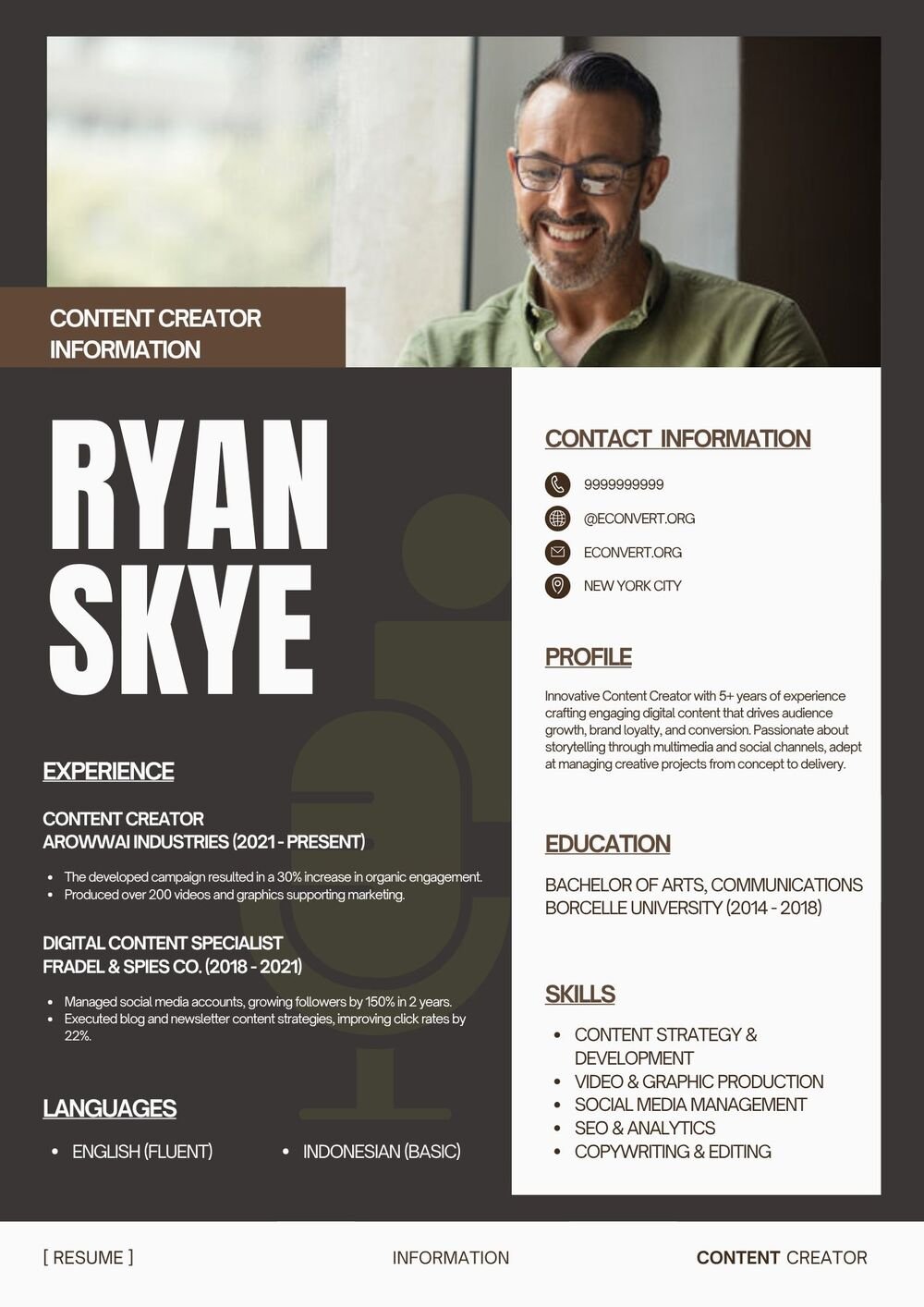 Content Creator Information Resume