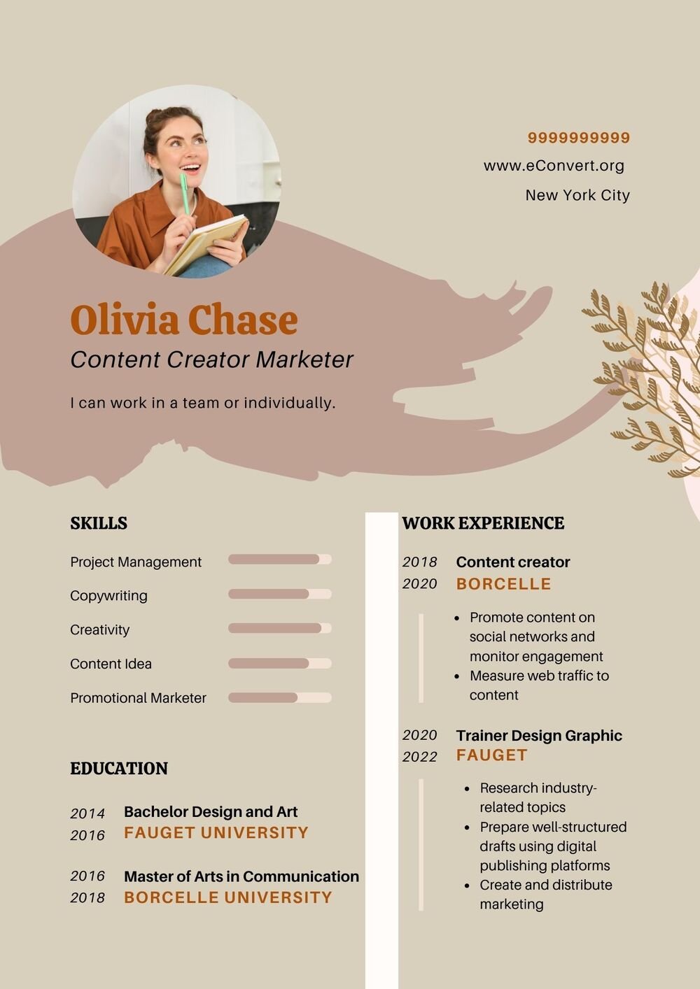 Content Creator Marketer Resume