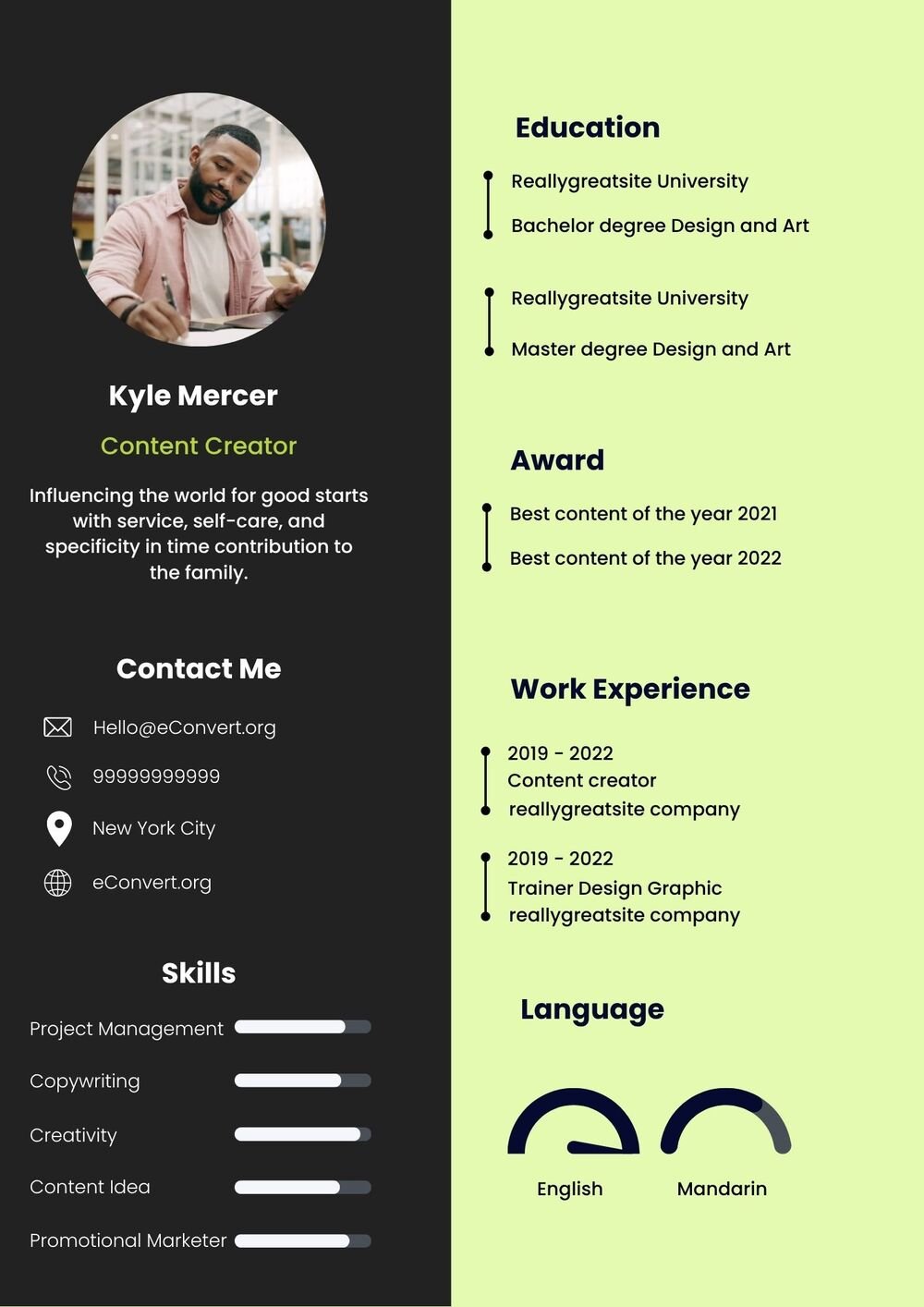 Content Creator Resume