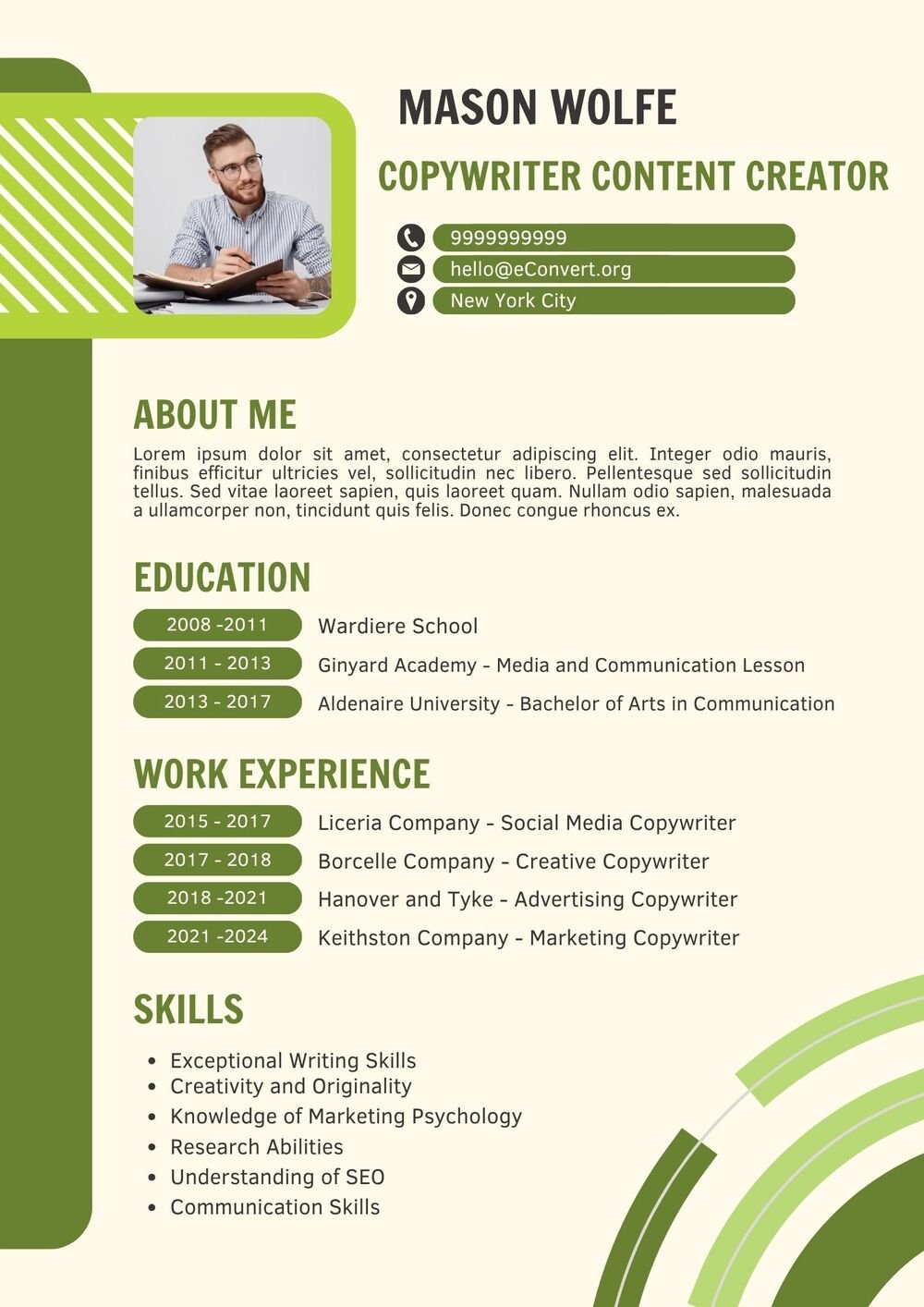 Copywriter Content Creator Resume