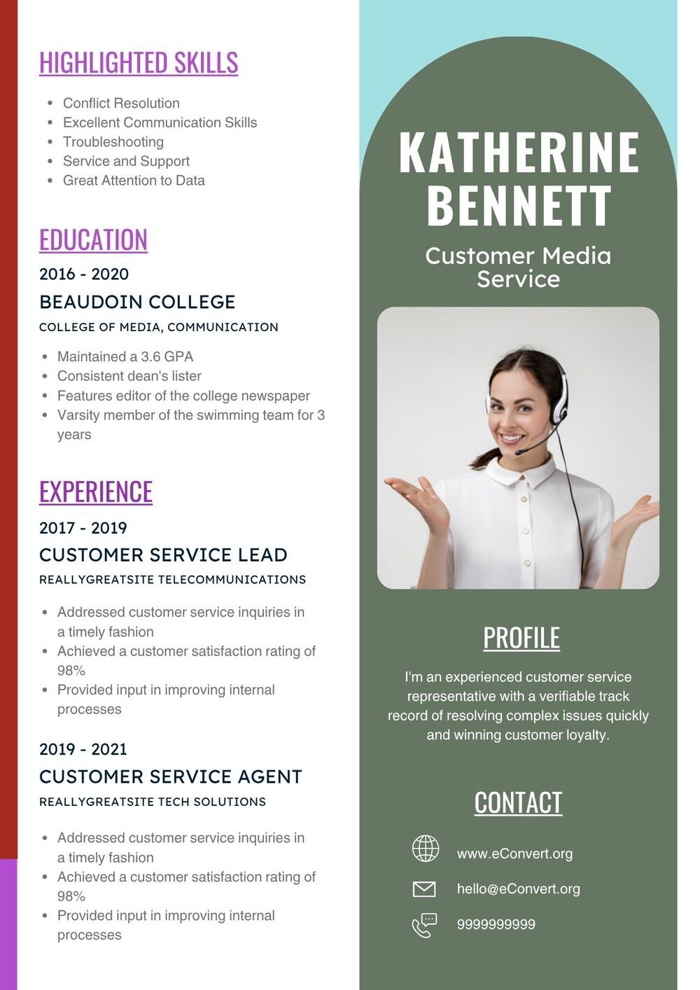 Customer Media Service Resume