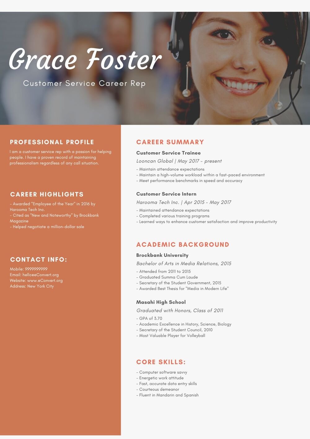 Customer Service Career Rep Resume