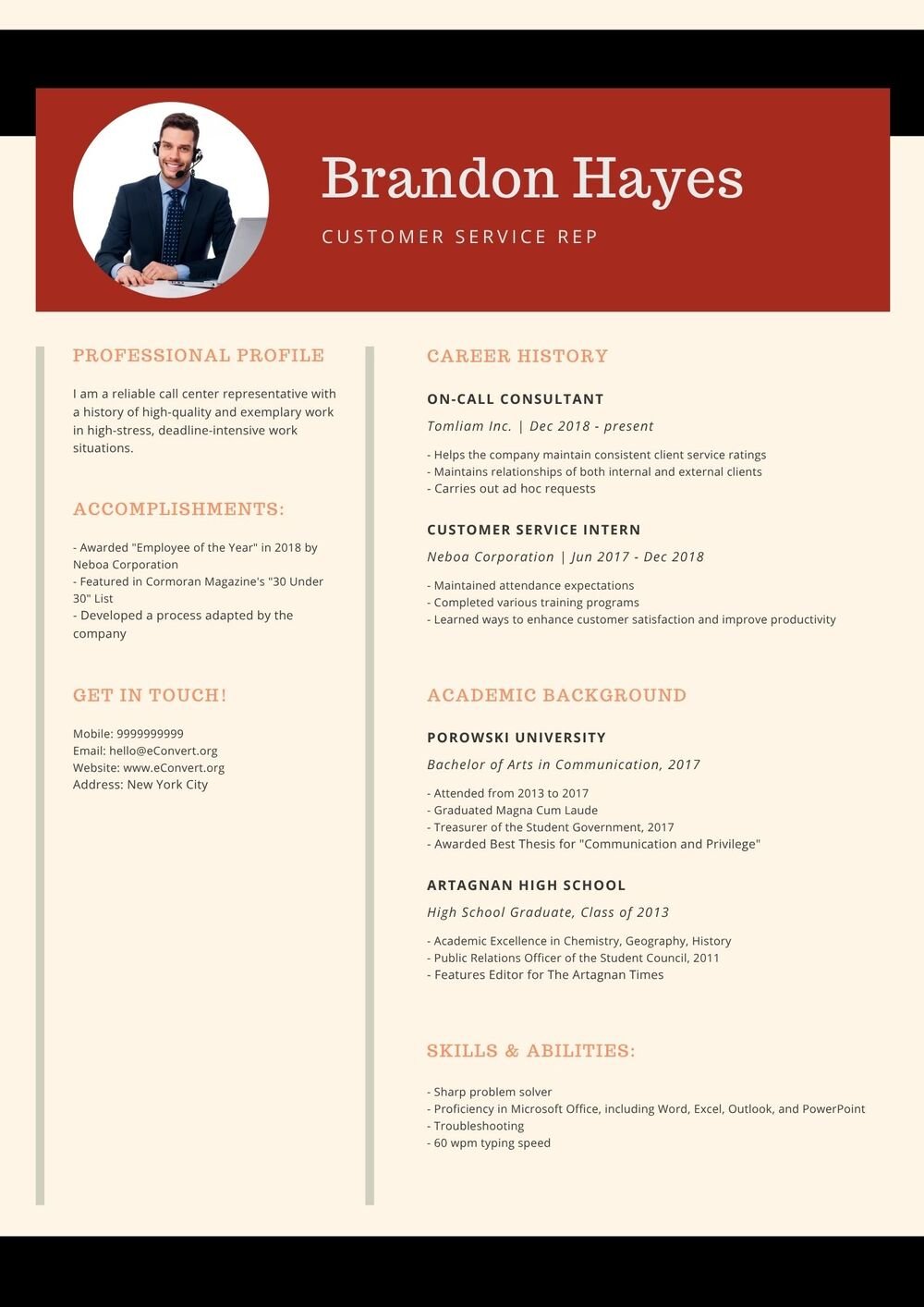 Customer Service Rep Resume