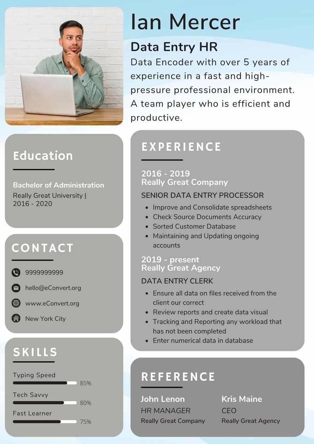 Data Entry HR Resume