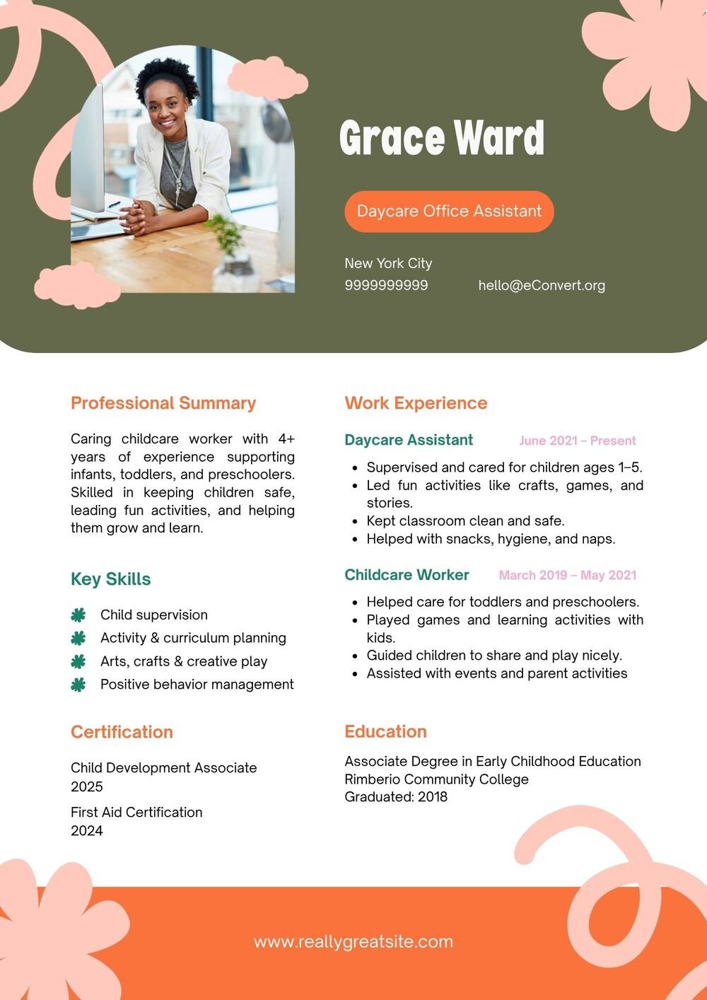 Daycare Office Assistant Resume