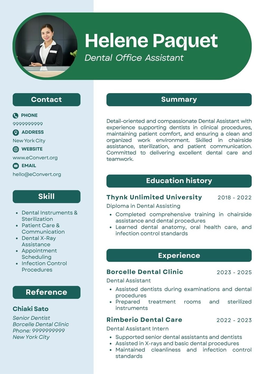 Dental Office Assistant Resume