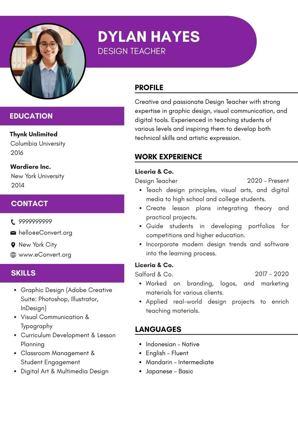 Design Teacher Resume